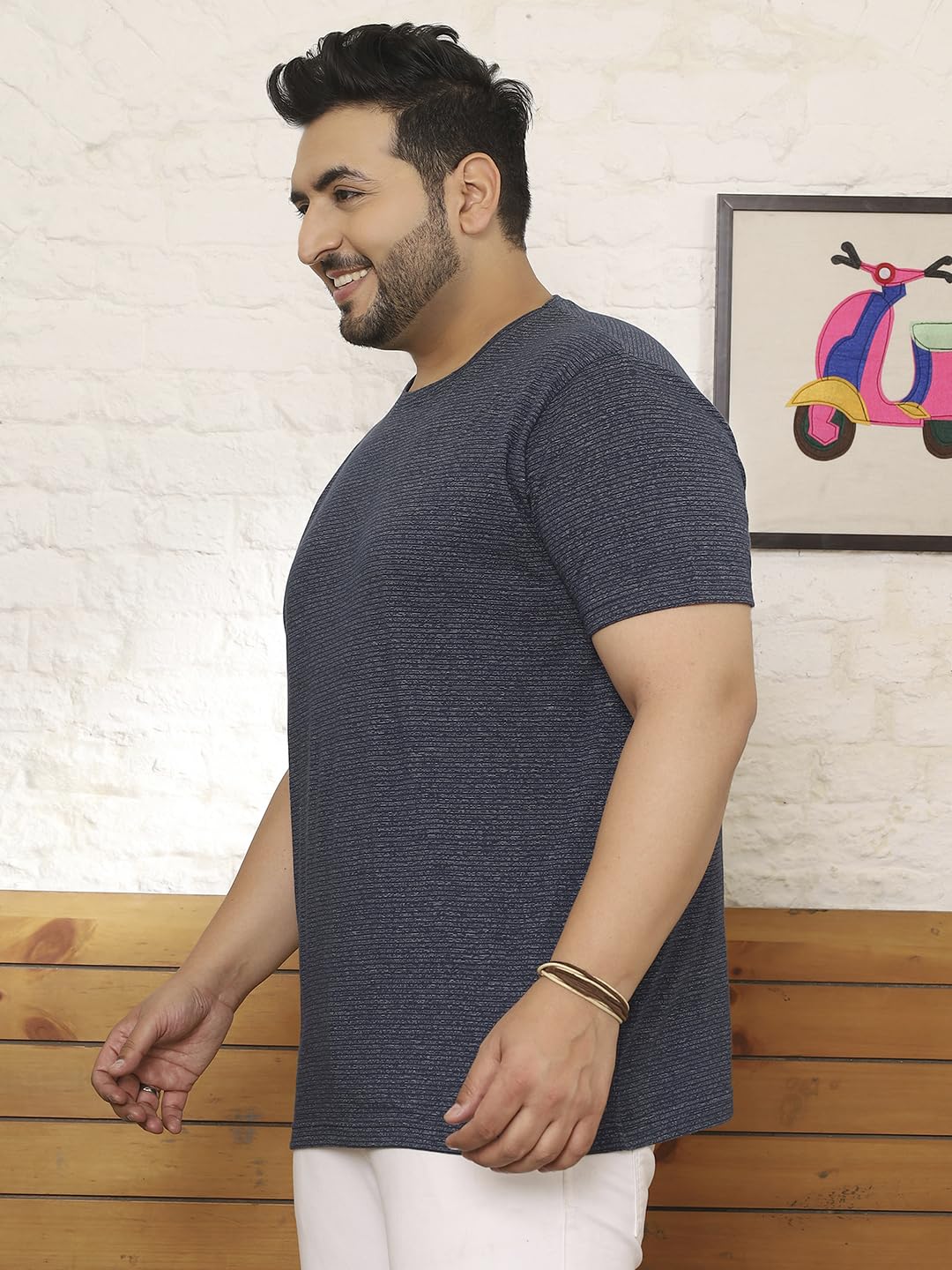 Bigbanana Męska koszulka z okrągłym dekoltem w paski plus size