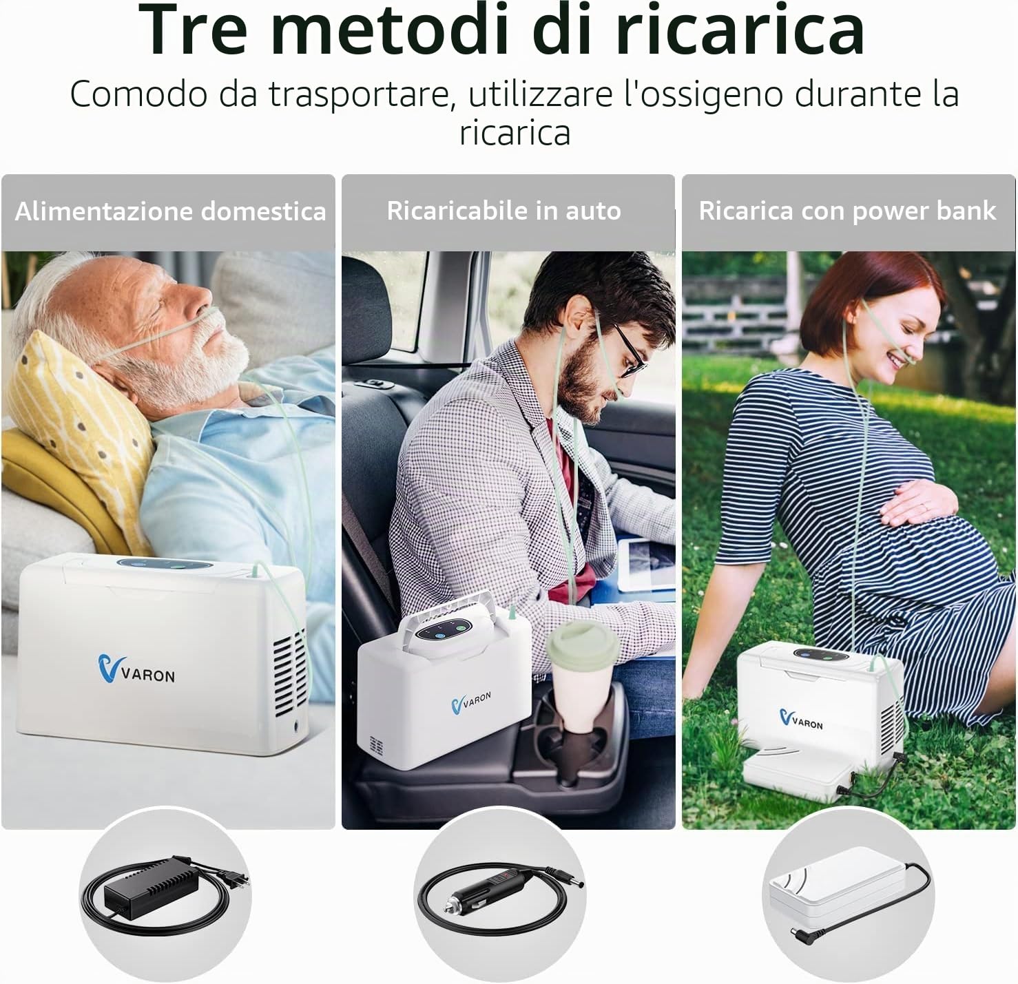 Concentratore di ossigeno portatile per casa, macchina di ossigeno (33% (± 3%), portata 3L/min, intelligente con telecomando, per ufficio, per viaggio/auto, 3,3 lb