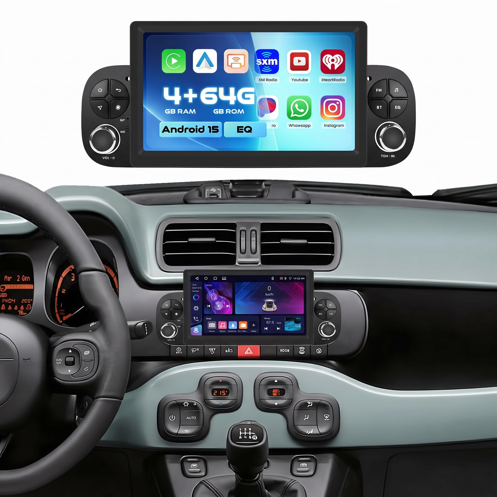 Hikity Radio samochodowe z systemem Android 15 do FIAT Panda 2013-2020, CarPlay, Android Auto Wireless, ekran obrazu 7" IPS, Bluetooth, Mirror Link, nawigacja, GPS, AI, DSP, WiFi, FM, RDS SWC