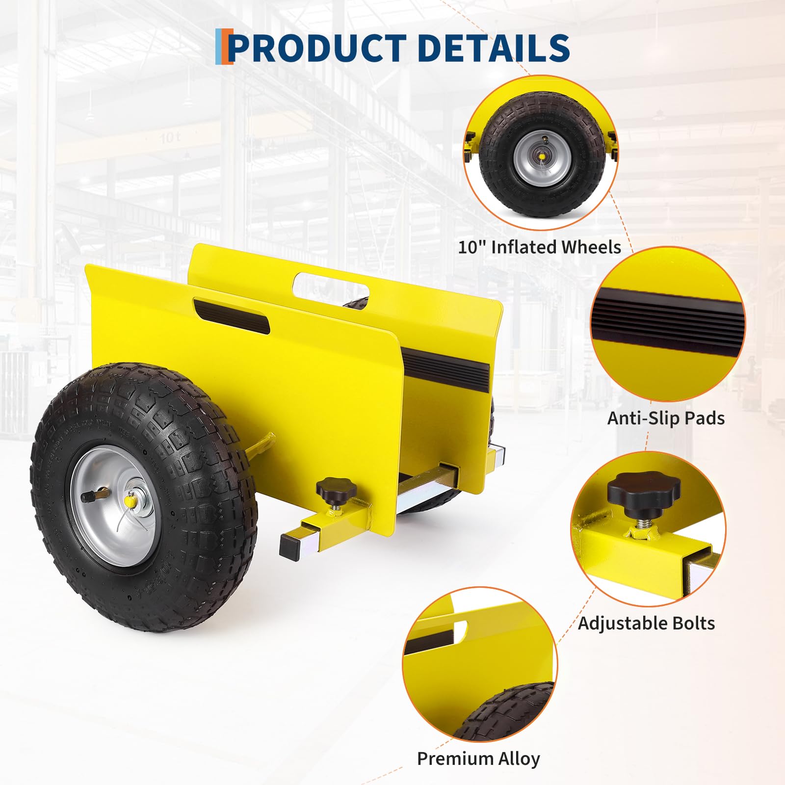 Garvee Chariot de Transport Panneaux et plaques – Capacité 600 LB – Acier Carbone Robuste – Réglable – Pneus gonflables 25 cm – Entier Les terrains – Idéal plâtre, Portes, matériaux – Jaune