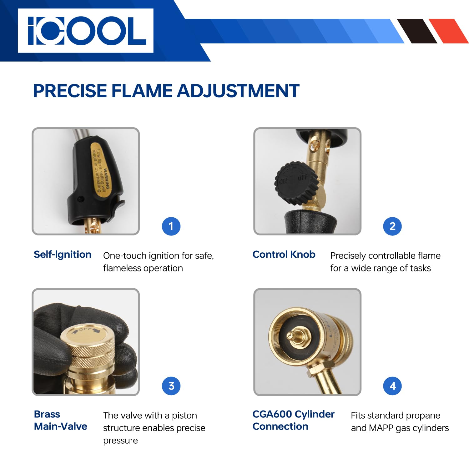 ICOOL Torcia a propano con tubo flessibile, torcia a gas Mapp con valvola, accensione rapida e regolazione del calore, torcia per saldatura di tubi in rame, gioielli, impianti idraulici, HVAC
