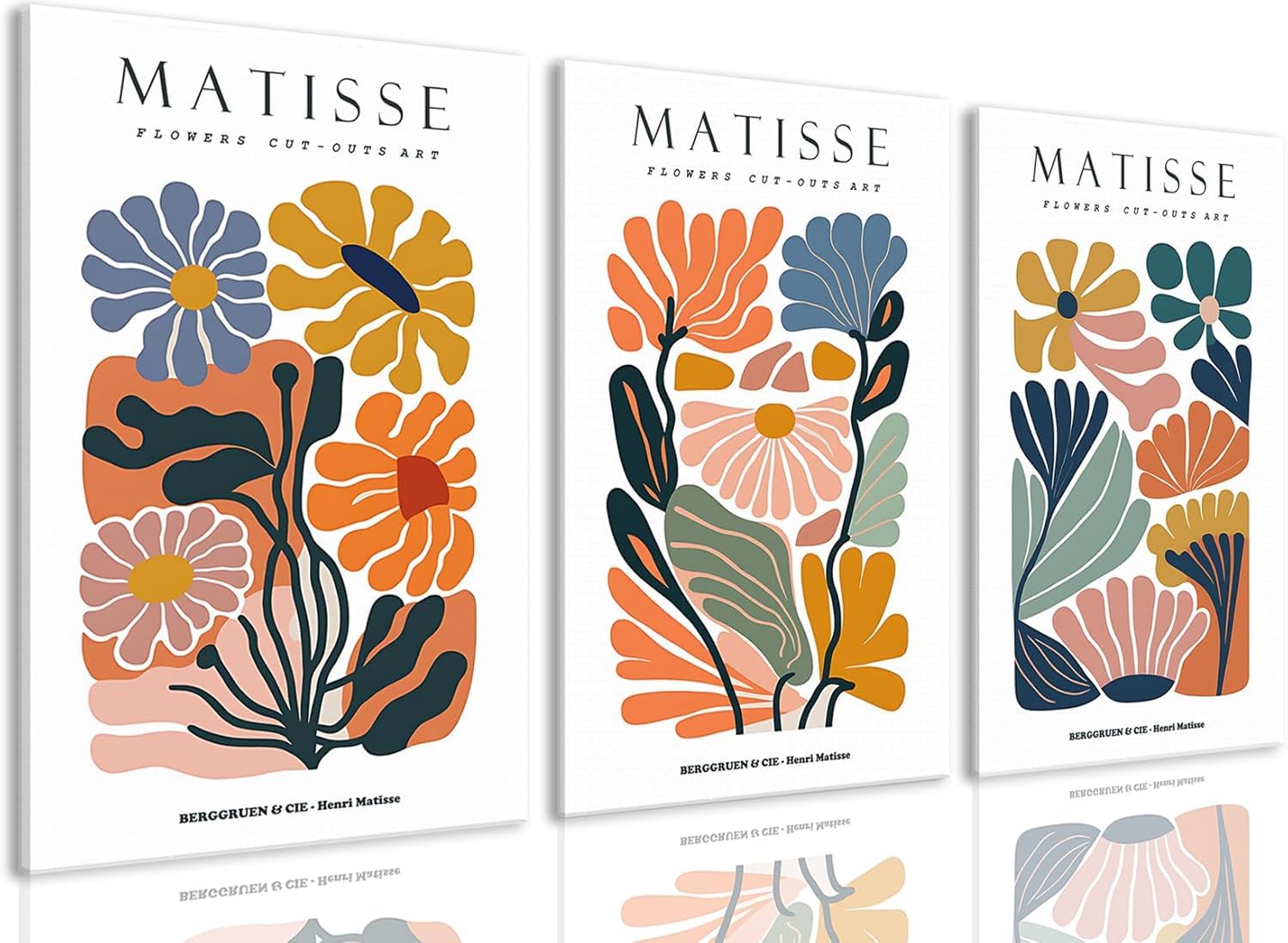 lianyibo Matisse Canvas Wall Art Colorful Boho Flower Poster Abstract Pictures Minimalist Plant Leaves Painting Prints Decor(30x40cmx3/Frameless)