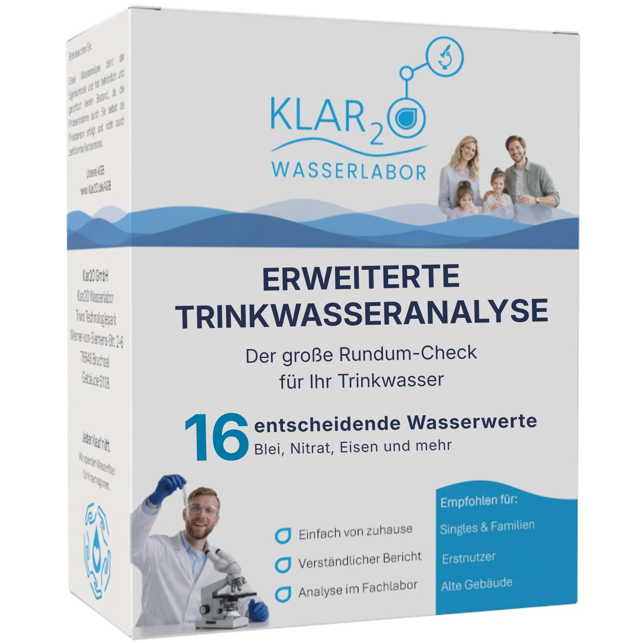 Erweiterte Trinkwasseranalyse: Labor-Wassertest mit 16 Prüfwerten inkl. Blei, Nitrat, Eisen, pH-Wert & Wasserhärte für Leitungswasser