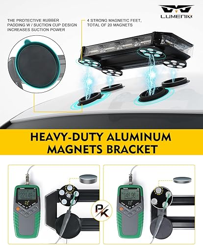 Miniatura 6 de LUMENIX Barra de luces estroboscópicas para techo, barra de luces LED ámbar de seguridad de tráfico de emergencia con base magnética de alta