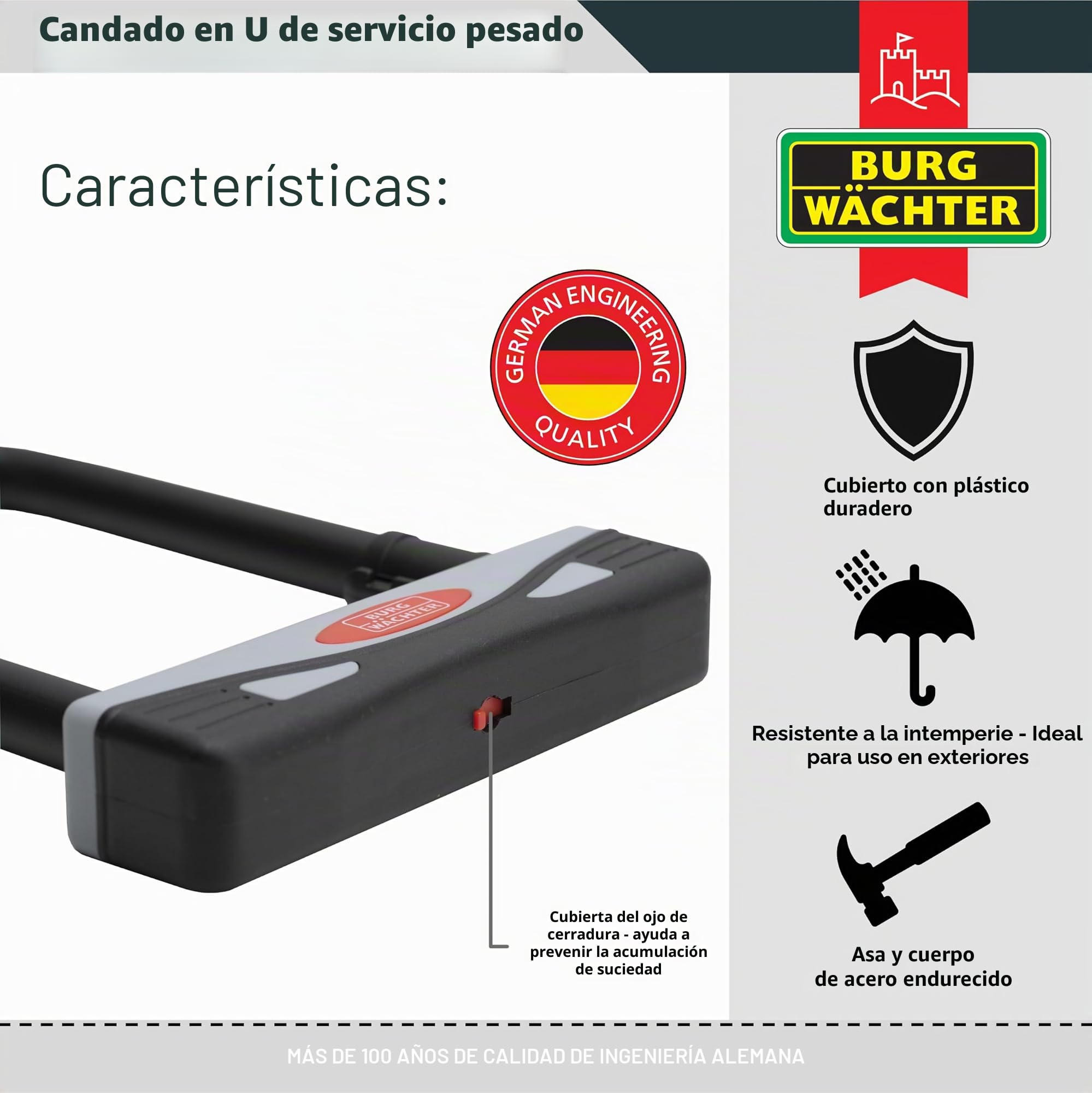Burg Wachter 1600HB - Candado de bicicleta aprobado por oro seguro, color gris/negro, pequeño