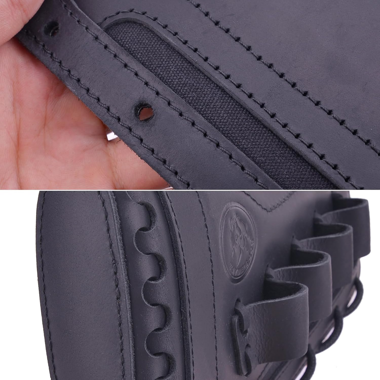 Leather Rifle Buttstock Shotgun Shell Holder Recoil Pad .30-30 .308 12/16Ga Hunting Butt Stock Cartridge Ammo Pouch