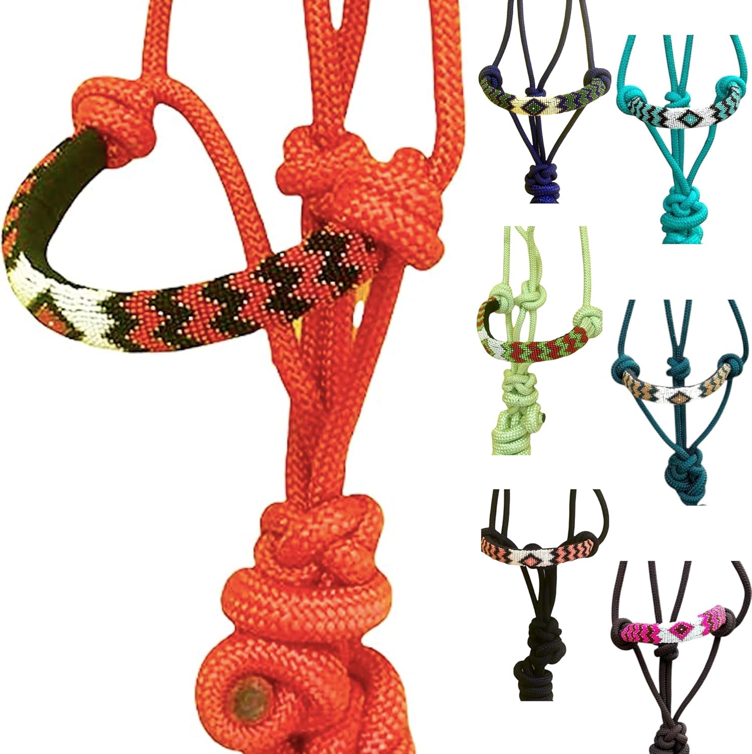 Majestic Ally Padded Beaded Nose Braided Rope Halter with 10' Matching Lead - Full (Hunter Green)
