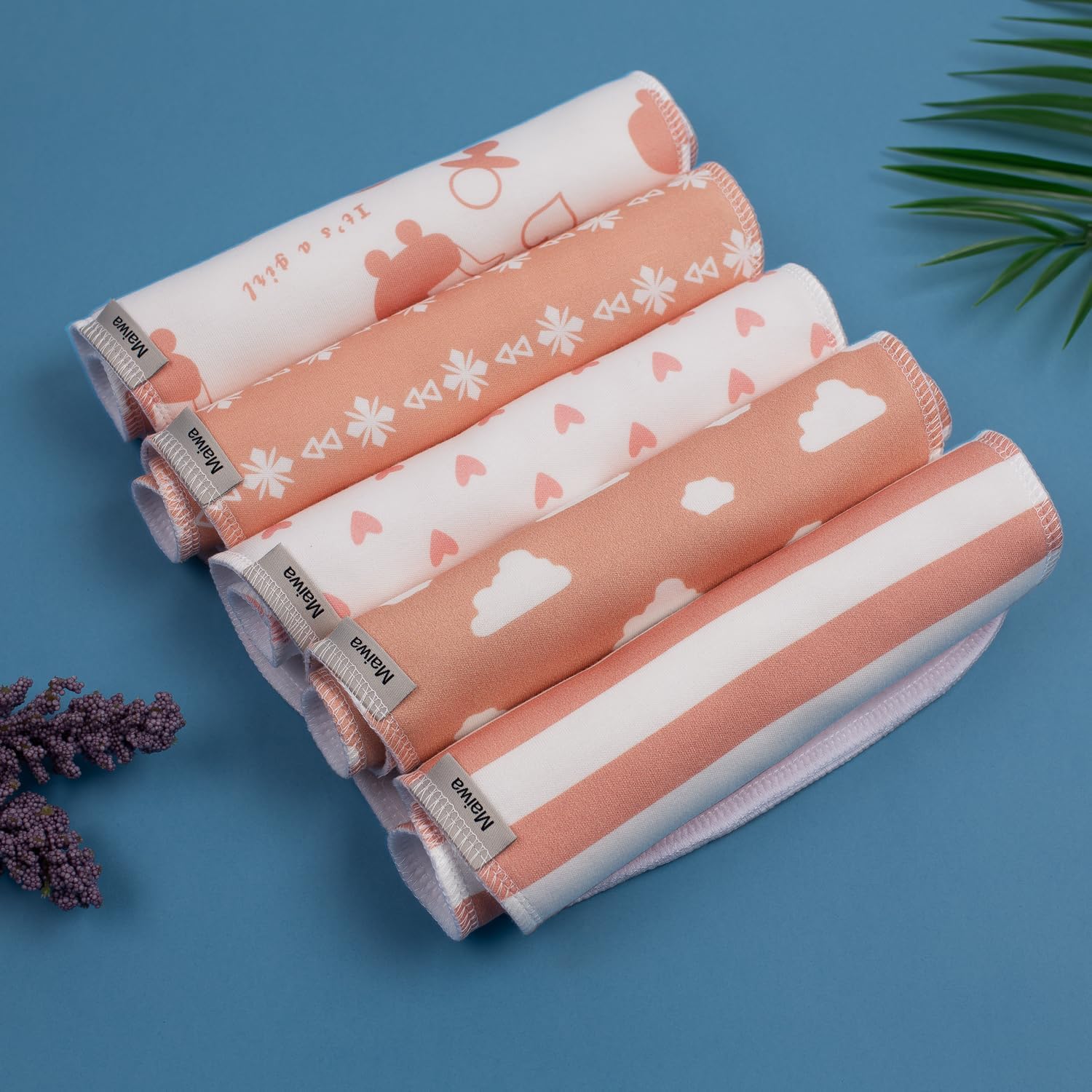 Maiwamita 5-Pack Burp Cloths Baby Boy & Girl soft Absorbent Burping Cloths for Babies Newborn Spit Up Rags, Infant Towels - Image 2
