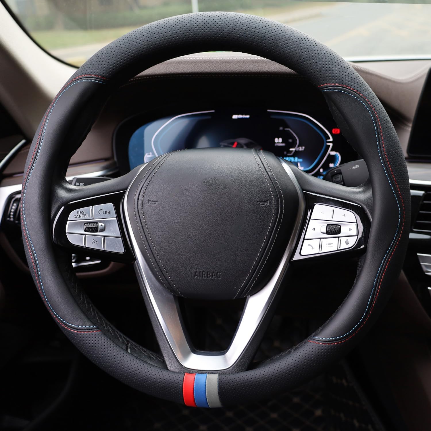 Car Steering Wheel Cover for BMW X3 X5 X7 3 5 Series 328i 528i 535i 530i 540i 320i 330i 325i X1 X2 X4 X6 1 2 4 6 7 8 Series e90 e60 f30 Accessories, 2026 Leather Black (Red Blue)
