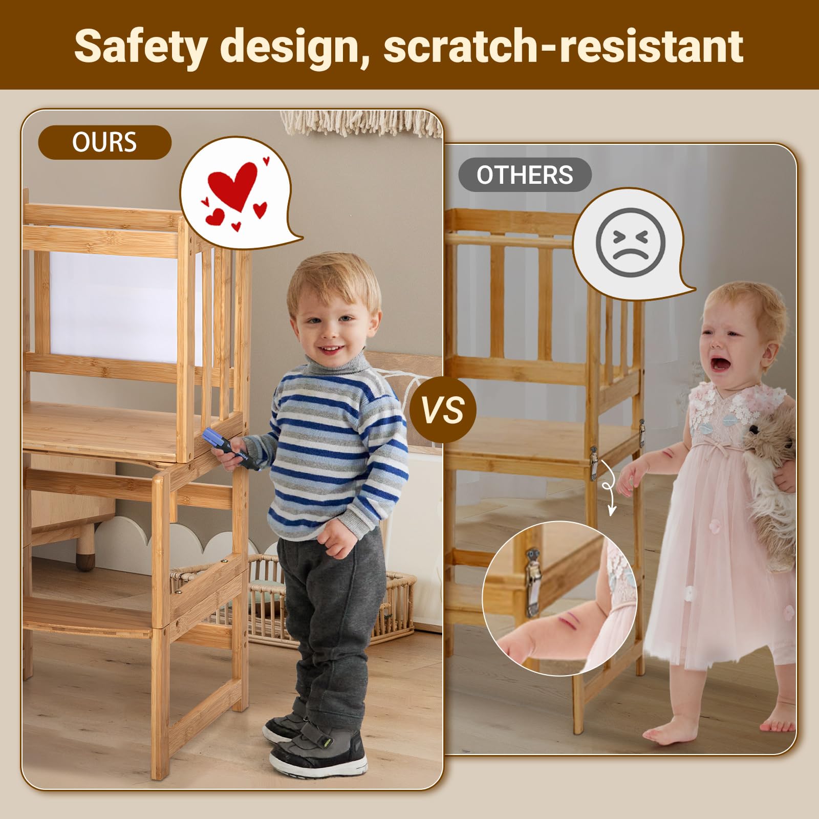 COSYLAND 3-in-1 toddler kitchen Step Stool, Standing Tower for Kids Toddlers Children Kitchen Counter Bathroom, Convertible Mothers' Helper tower for Learning Stool with whiteboard Bamboo