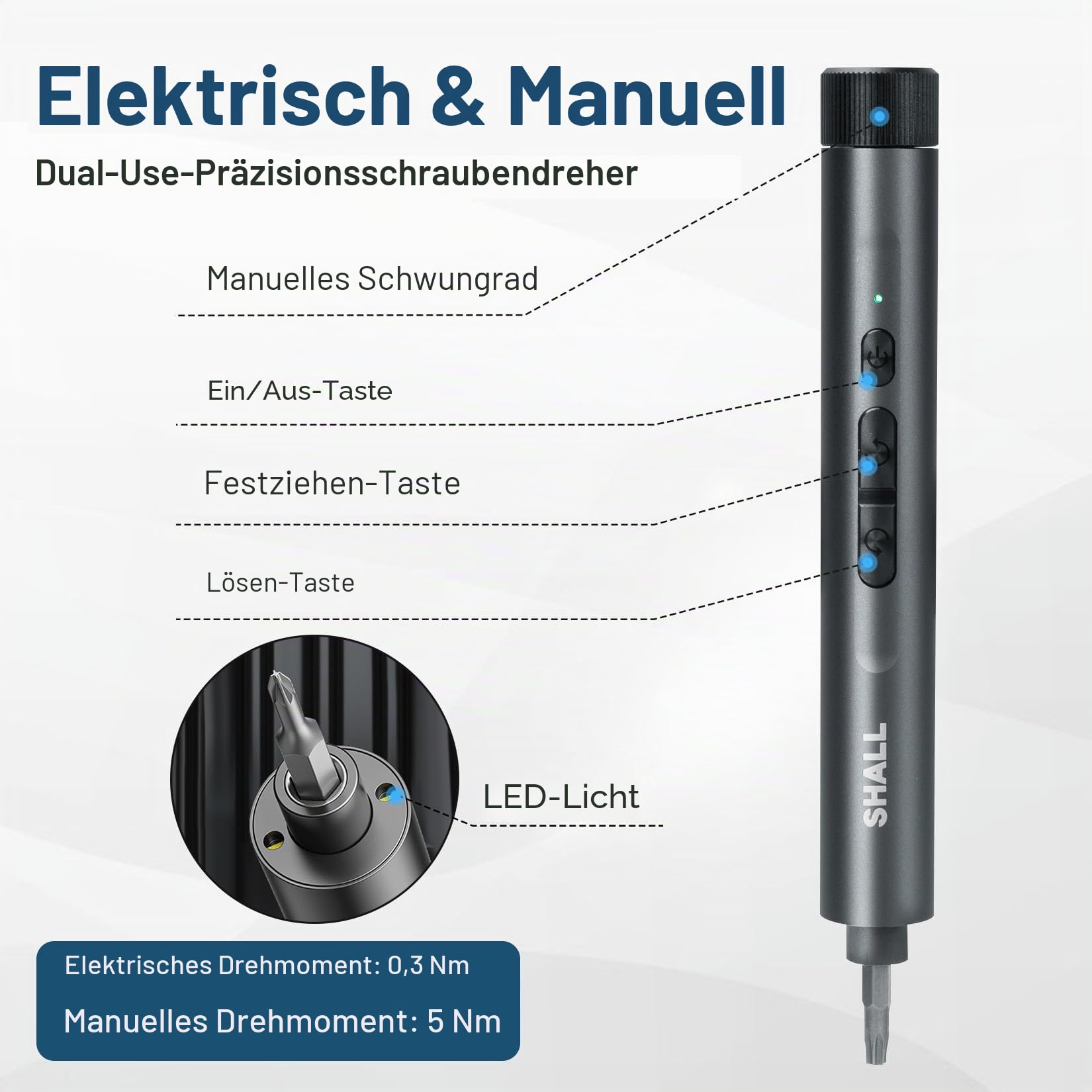 SHALL 127-teiliges Mini-Elektroschraubendreher-Set, 120-teilige S2-Bits, mit elektrischen und manuellen Schraubendrehern in Stiftform für Laptop, iPhone, Brillen und Elektronik
