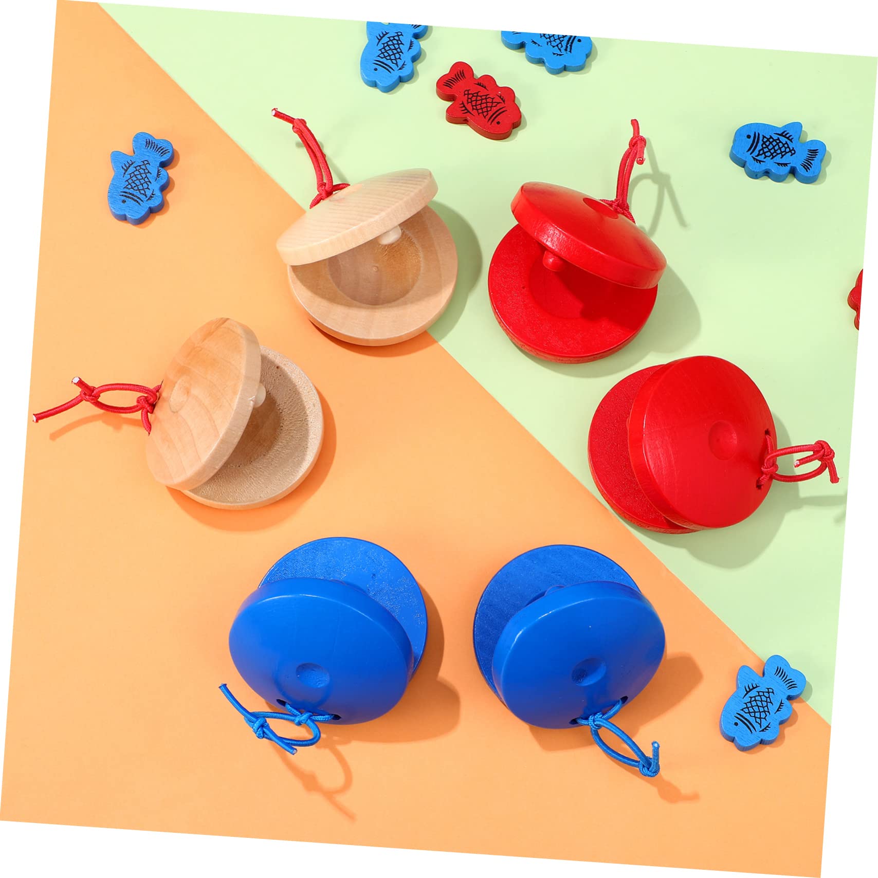 BESPORTBLE 12Pcs Wooden Castanets for Rhythm Music Educational Percussion Instruments for Brightly Designed Musical Castanet for Early Learning and Fun