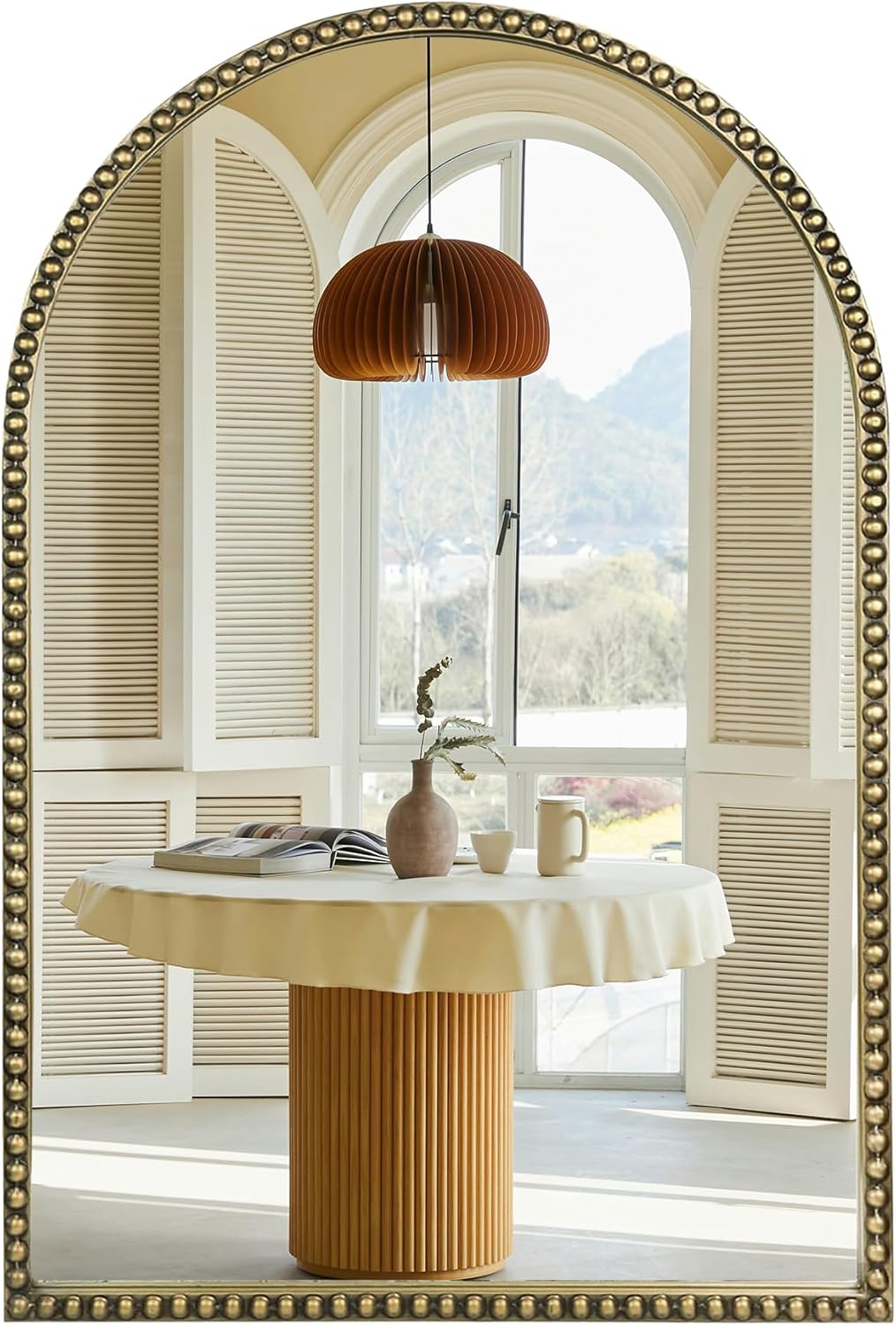 Arched Wall Mirror for Bathroom, 20"x30"-Ornate Decorative Bathroom Mirror with Beaded Metal Frame - Modern Distressed Hanging Wall Decor for Bedroom/Living Room/Entryway-Antique Gold Mirror 30"L x 20"W Beaded Arched