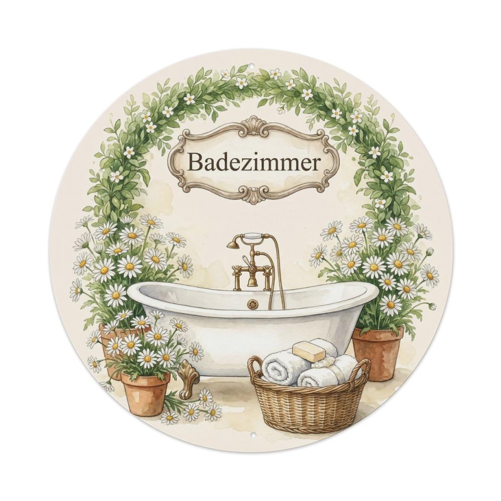 Fqnyr Style Badezimmer Daisy Elegant Round Bathroom Metal Tin Sign