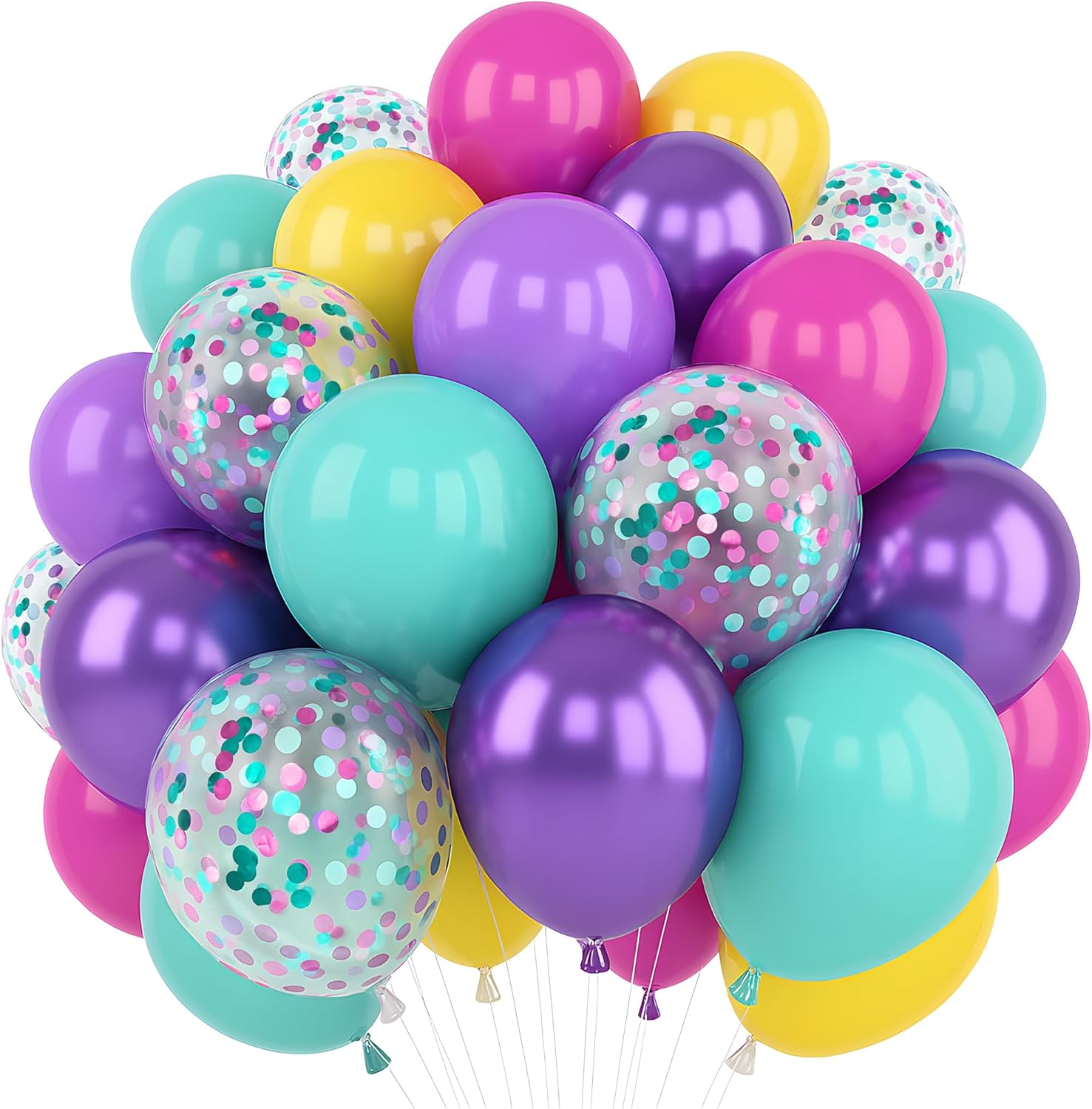 KatchOn, Multicolor Latex and Confetti Latex Balloons - 60 Pcs | Confetti Party Balloons | Hot Pink Metallic Purple Yellow Teal Balloon for Magic Theme Birthday Party Decorations, Baby Shower