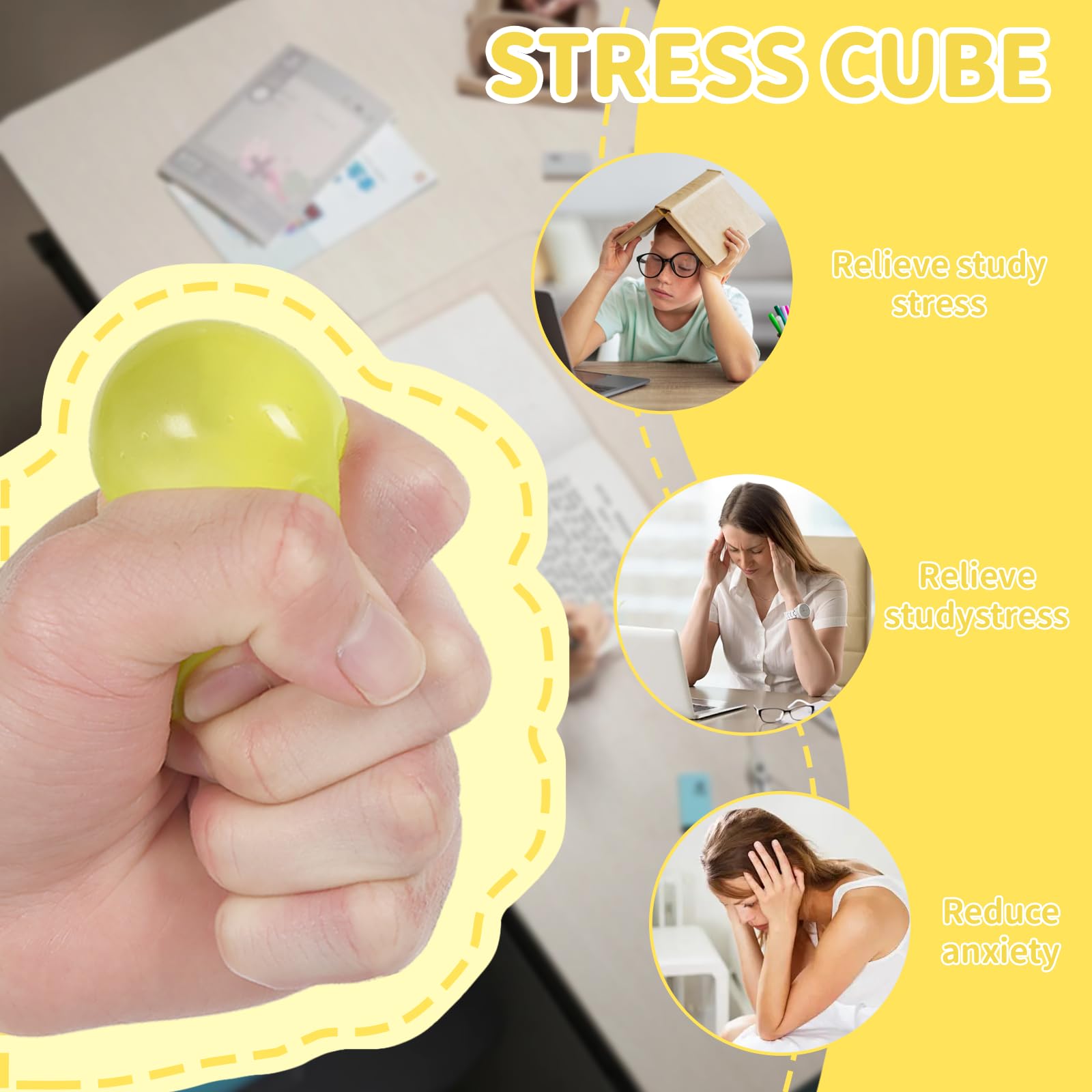 Graphinza Squeeze Toys Squishy Cubes Ice Cube Fidget Toy,Squishy Cubes Squeeze Toys,Sensory Fidget Toys Stress Cube Anxiety Relief for Kids and Adults Small Blue&Small Pink (Yellow) - Image 4