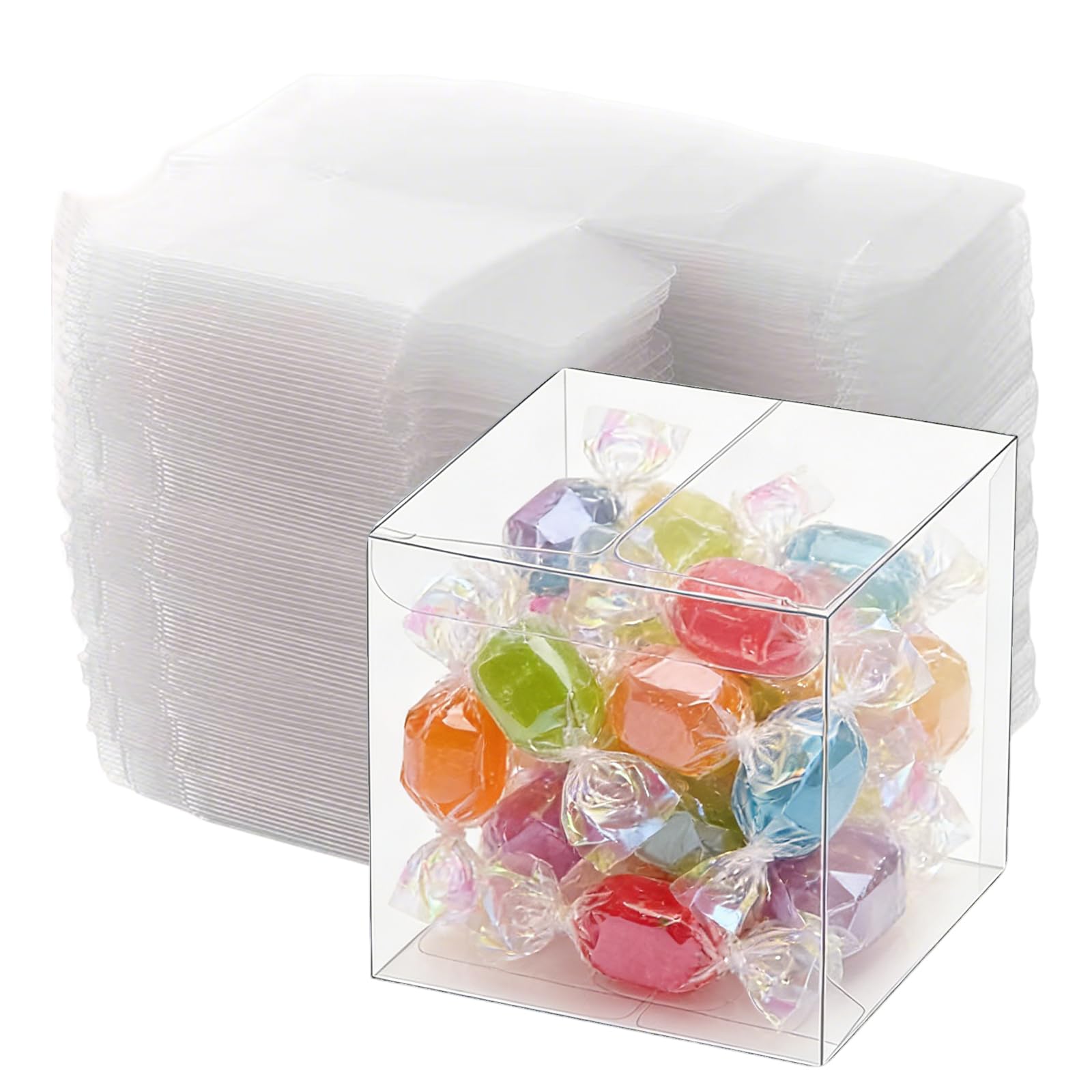 50Pcs Clear Favour Boxes, 6x6x6cm Small Transparent PVC Gift Boxes, Mini Plastic Cube Gift Boxes for Wedding Birthday Party Treat Candy