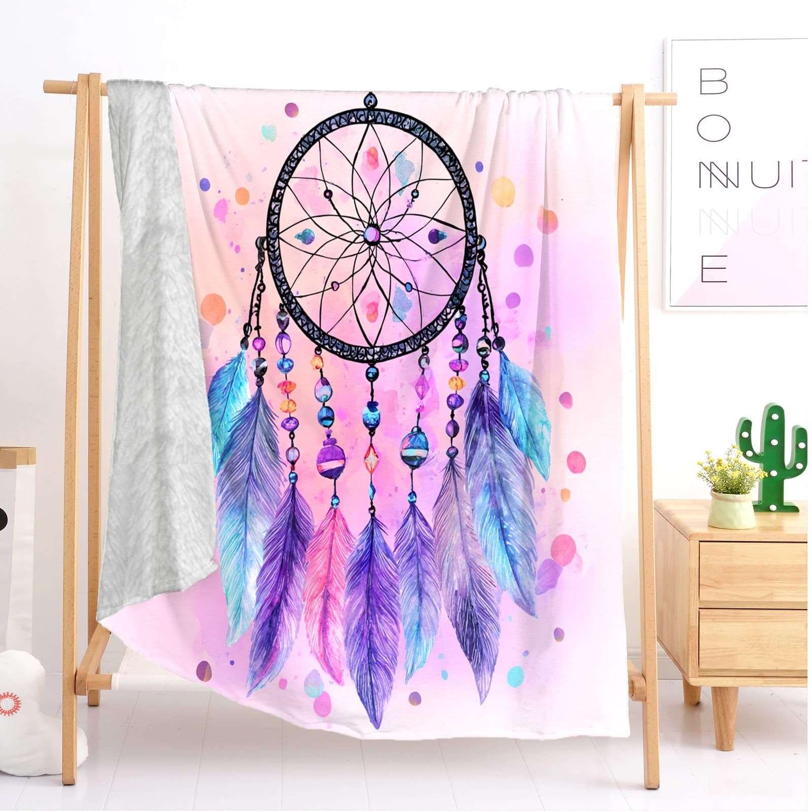 Kuscheldecke Flauschig Weiche Flanell Fleecedecke XXL 180x220 cm - Fantasie TraumfäNger Muster Wohndecke Warm Sommerdecke Sofadecke, Lila Tagesdecke für Erwachsene Kinder Schlafzimmer