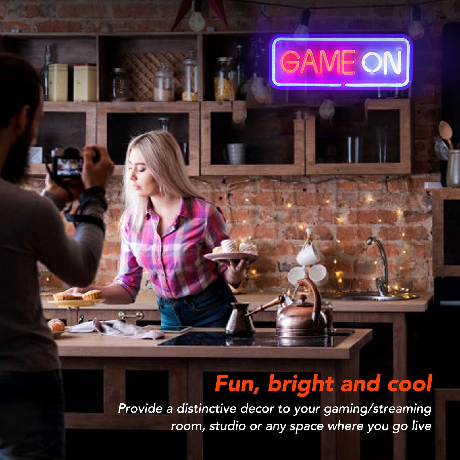 SIXRUN Panneau NéOn Game On, Lumière LED à intensité Variable, Ambiance Lumineuse pour Salles de Jeux, Décoration Alimentée par USB pour Adolescents et Streamers