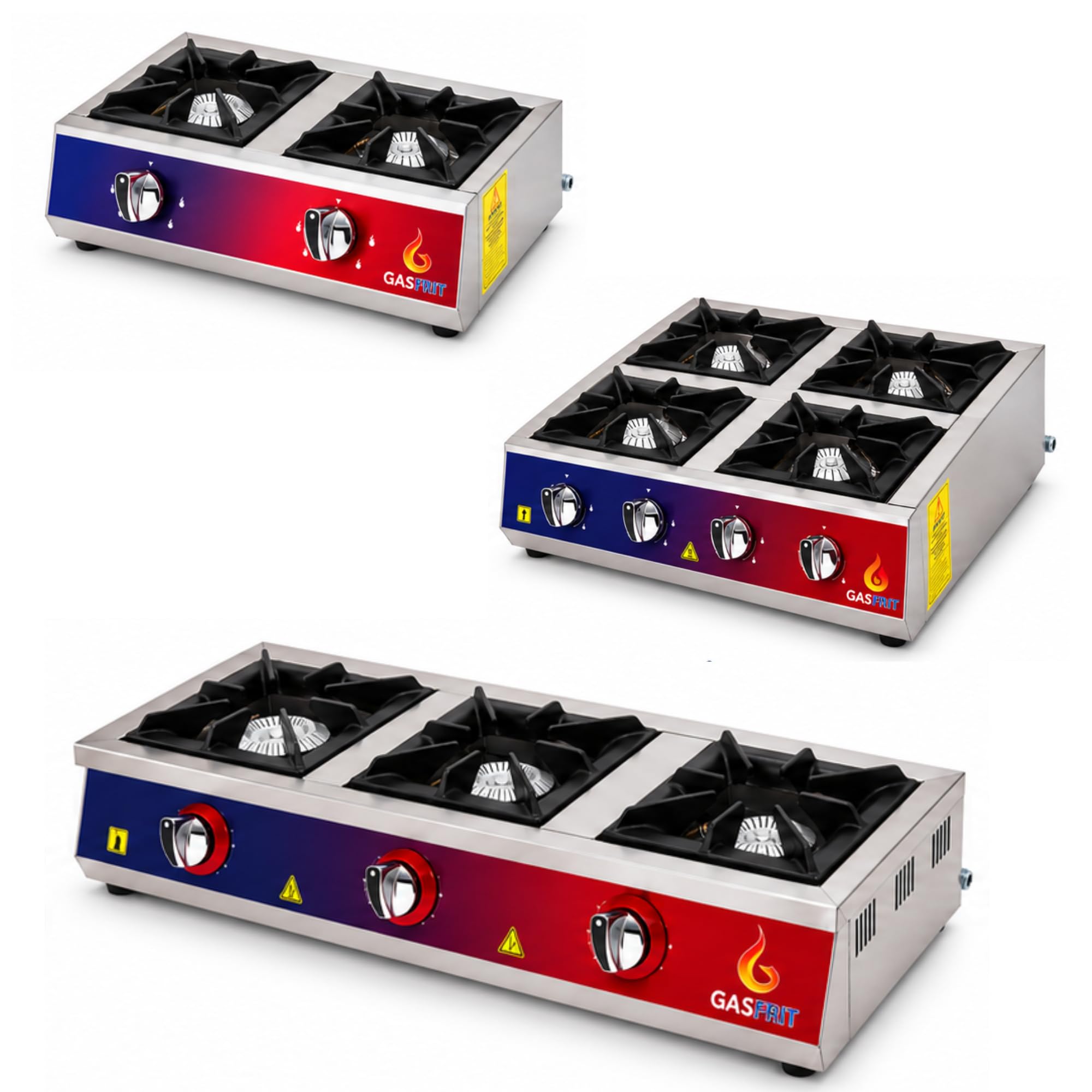 Cocina de Gas Profesional E-Line, 2, 3 o 4 Fuegos, Acero Inoxidable, Butano o Propano, Cocina Industrial para Hostelería, Restaurantes, Bares y Cafeterías