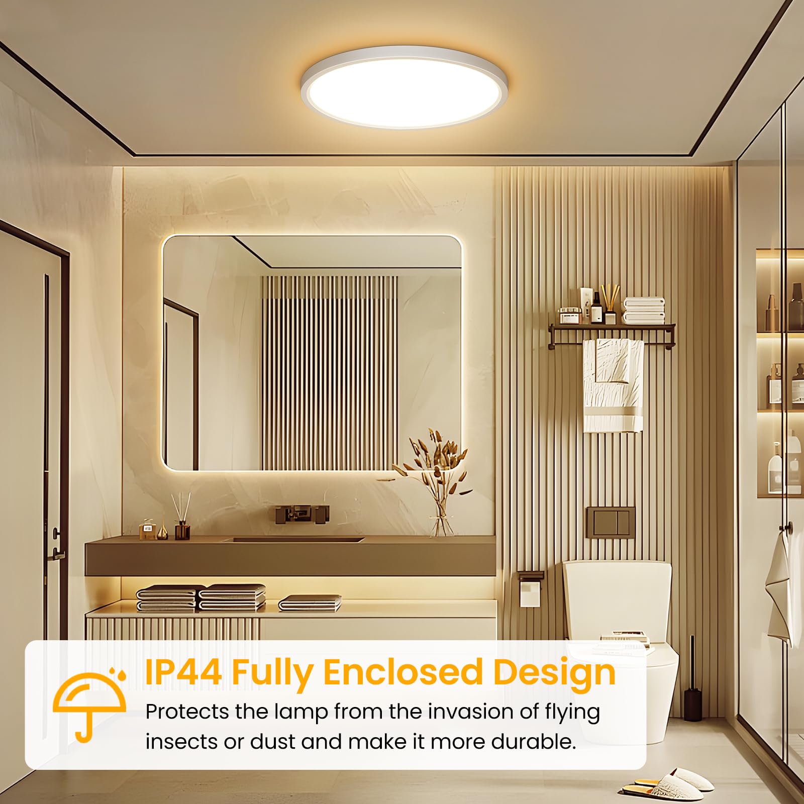 NIBSHOOM Plafoniera LED Soffitto, Lampadario Soffitto 24W, 2400LM 3000K Lampada Luce Moderna per Camera da Letto, Bagno, Cucina, Soggiorno, Ufficio, Balcone, Bianco Naturale, Ø30cm