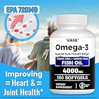 Vista 4 de Aceite de pescado Omega 3 (4000 mg), 180 cápsulas blandas, suplementos de ácidos grasos Omega 3 con EPA y DHA para la salud del cerebro y el corazón*