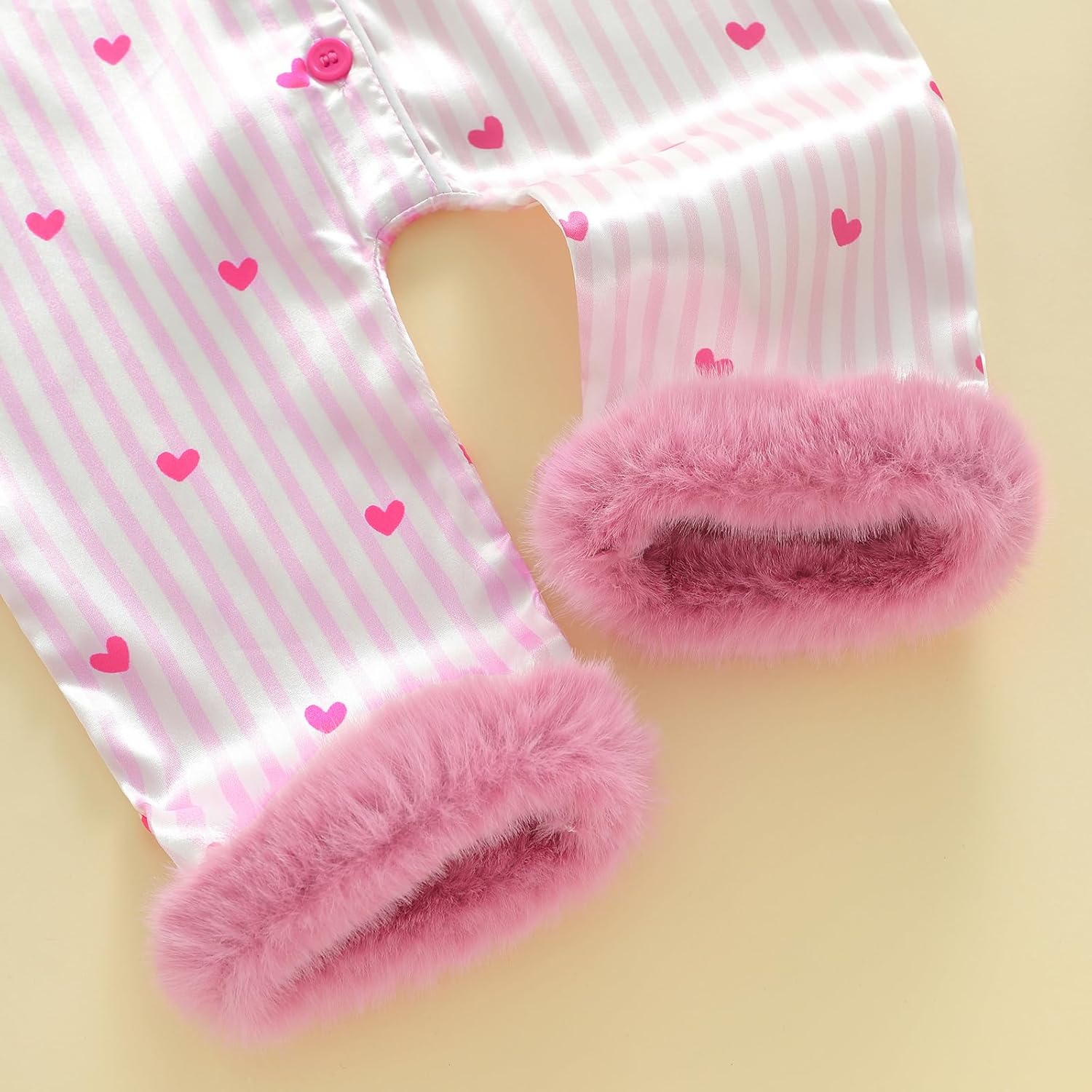 Multitrust Newborn Baby Girl Striped Silk Pajamas Button Down Feather Trim Long Sleeve Satin Infant Pjs One Piece Jumpsuit - Image 6