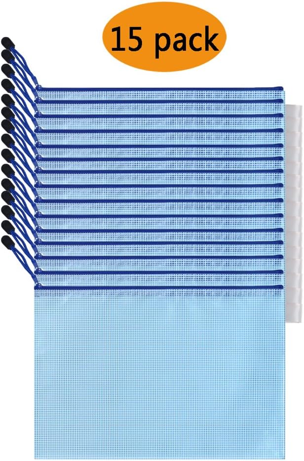 Zipper Envelope Pouch, Water-Resistant PVC Zippered File Bag Storage for Office Document, Business Receipts, Magazine, Toys, Cosmetics,Travel Accessories Organizer, A4 Size (Blue, A4)