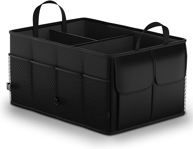 Uoking Car Boot Organiser - Car Boot Tidy Storage - Collapsible Heavy Duty Trunk - Protable Multi Compartment Shopping Organization organiser - Non-Slip Bottom - Adjustable Securing Straps - Black