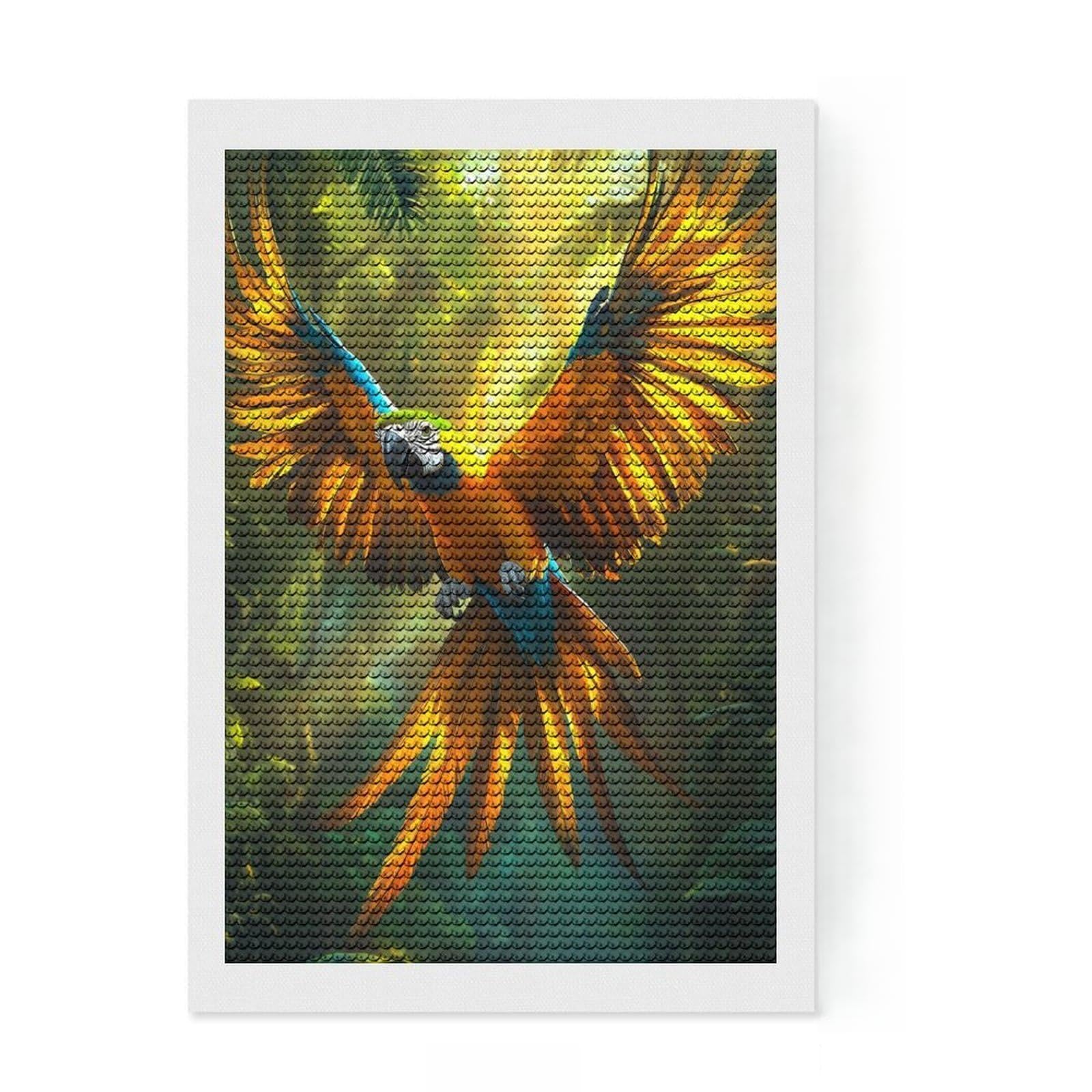Junmoney Tropical Majestic Macaw in Rainforest Diamond Painting Set 8"x12", Holiday Gift Idea, for Women, Easy Handmade Project, Vintage Style Decor