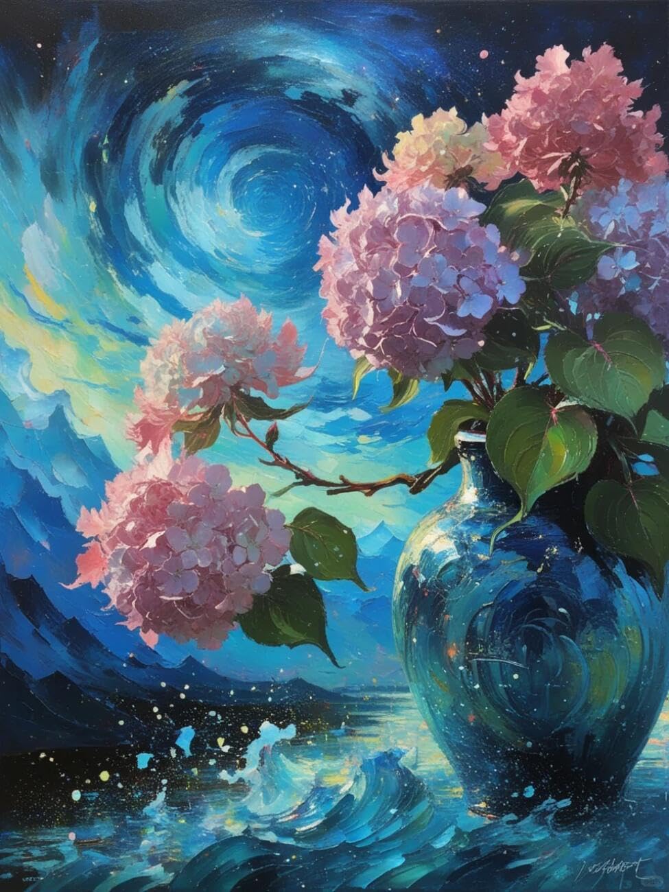 Henypt Cross Stitch Kit Colorful Hydrangea Flowers DIY Needlepoint Set for Adults Beginners with Accessories Handmade DIY/Gifts 14CT 60x80cm