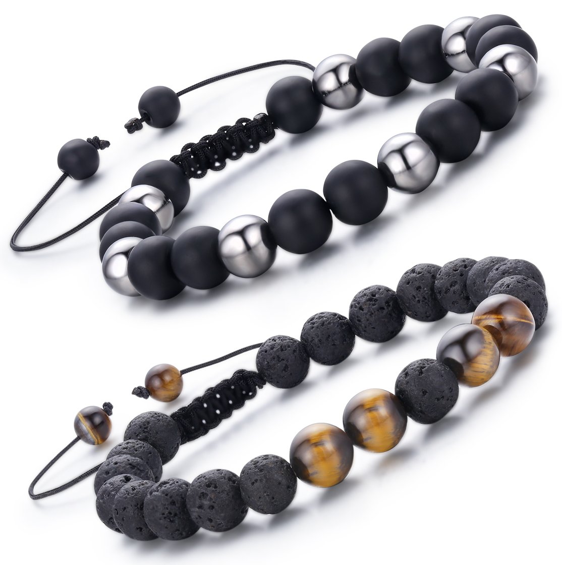 Tiger Eyes Stone Lava Bead Bracelets for Men Hematite Stretch Bracelet