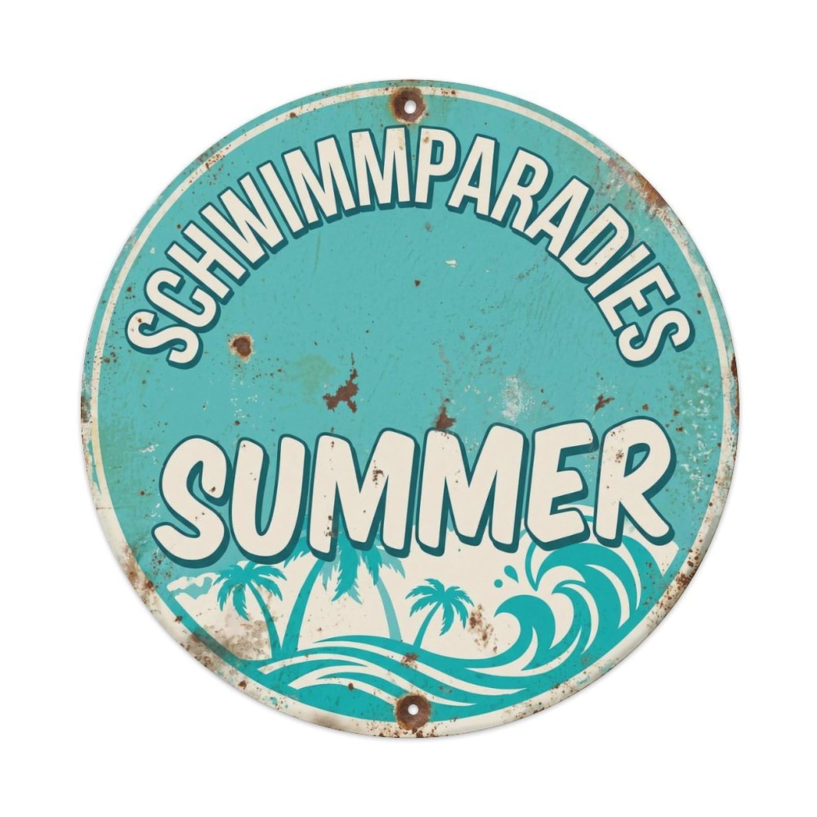 Yrnq Vintage Style Swimming Paradise Summer Vintage Metal Tin Sign Plaque Wall Decor For Cafe, Club, Garden Round Metal Poster 8X8inch