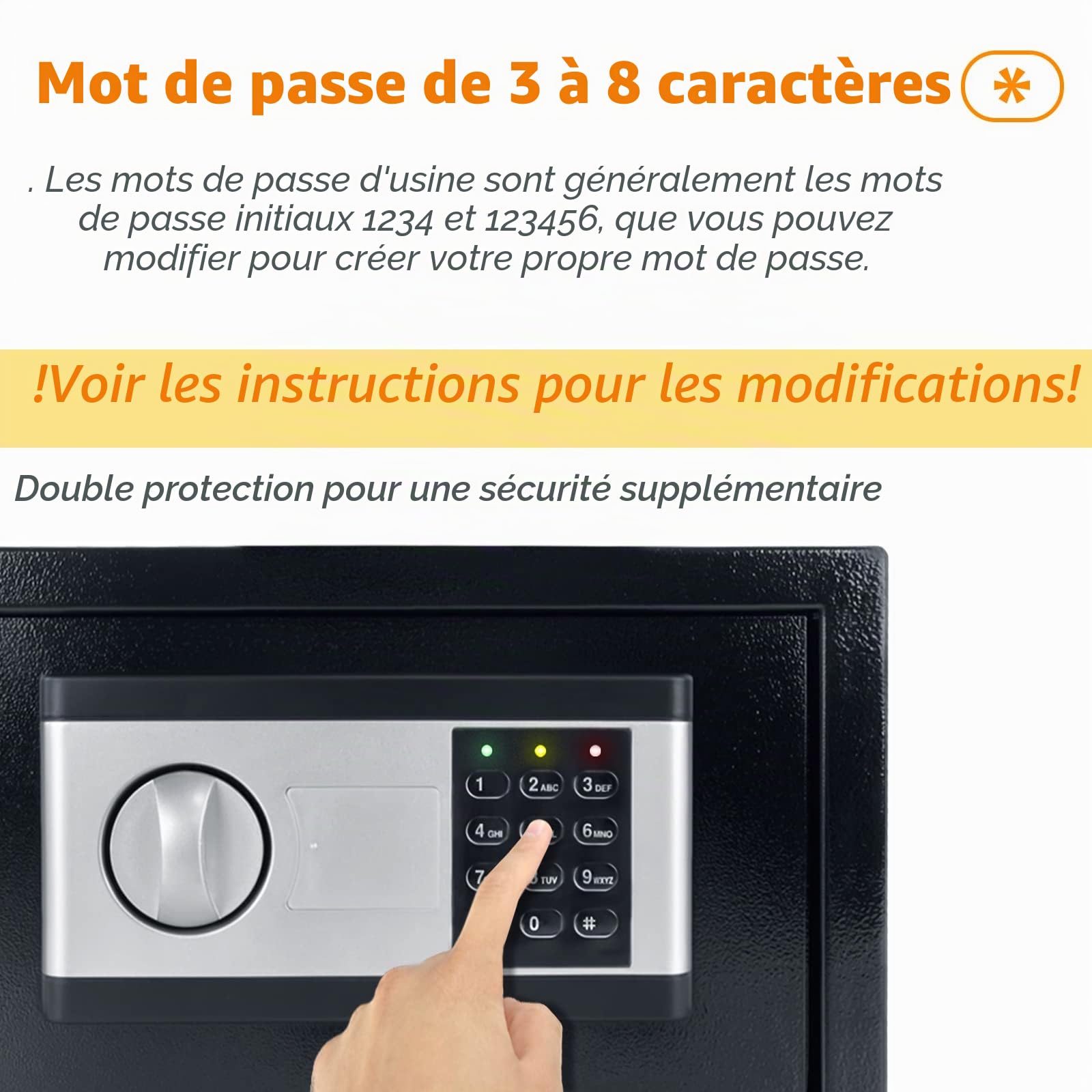 NAIZY Mini Coffre-Fort 12L Domestique Résistant Au Feu Et À L'eau, Électrique Avec Éclairage Intérieur, Boîte À Piles, Clé De Sécurité Et Fonctions D'alarme, En Acier, Noir+Argent