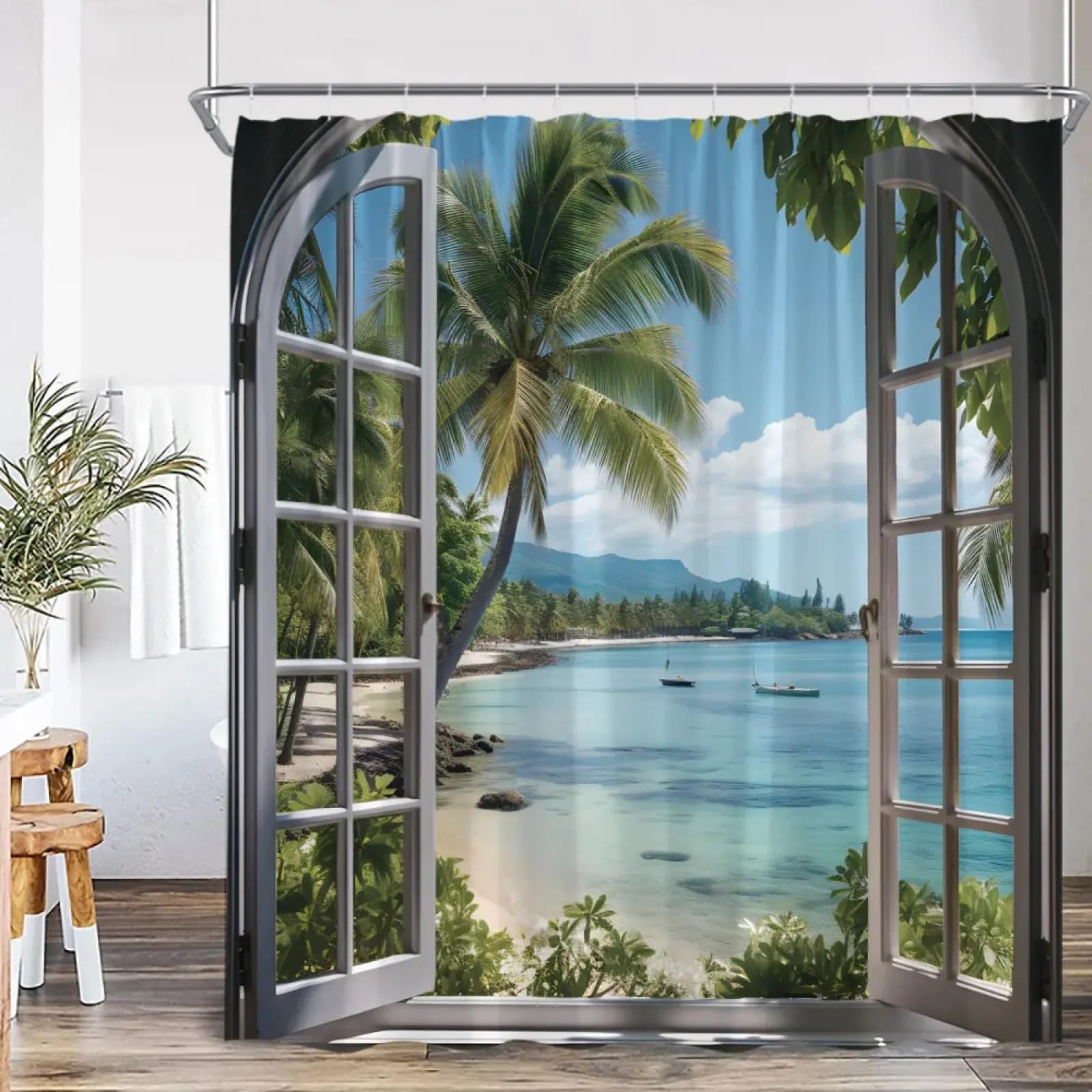 Rideau de douche plage de 165x220cm pour s'évader en vacances d'été