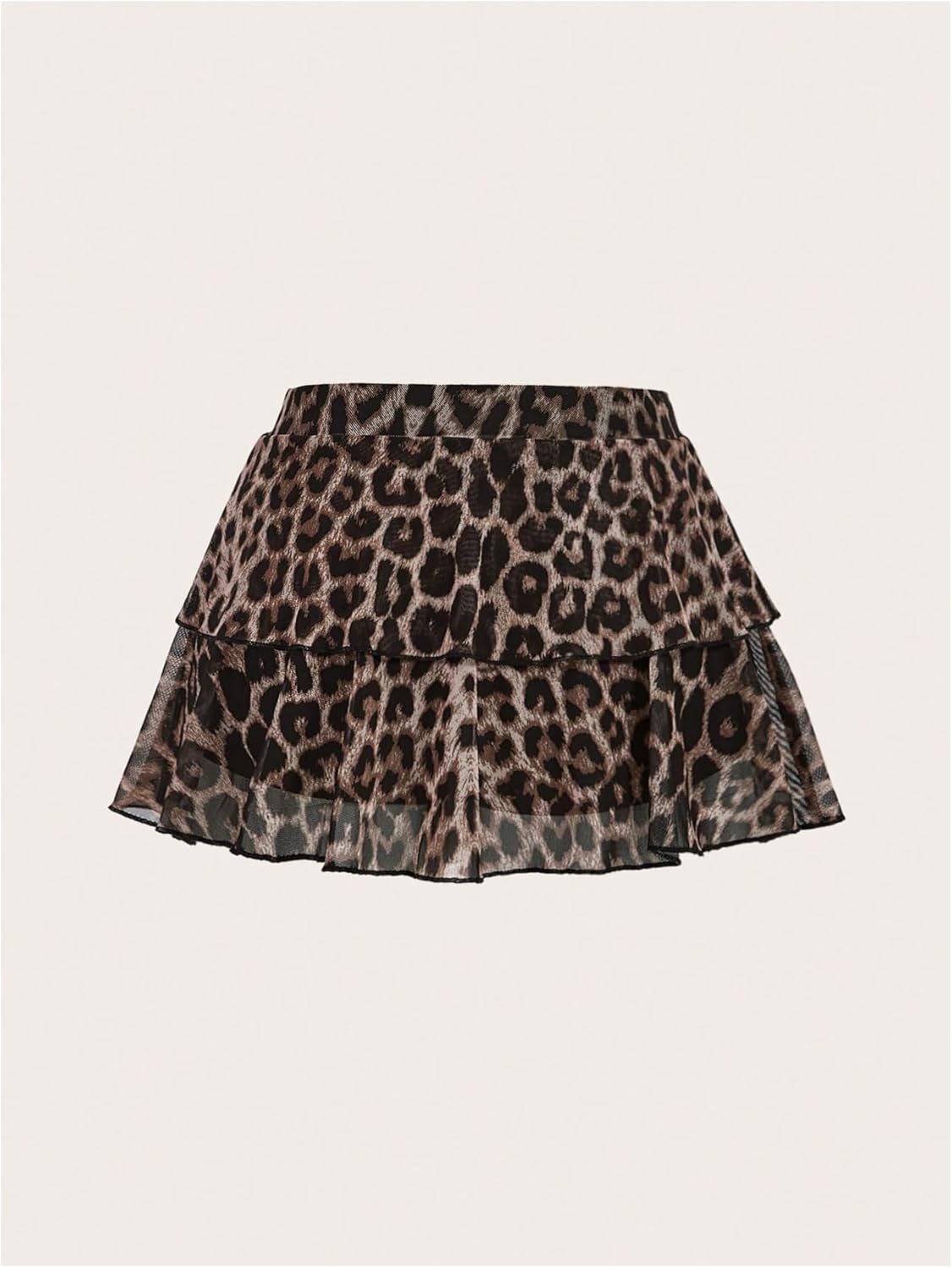 Milumia Women's Leopard Print Layered Ruffle Hem Bowknot Back Mini Skirt - Image 3