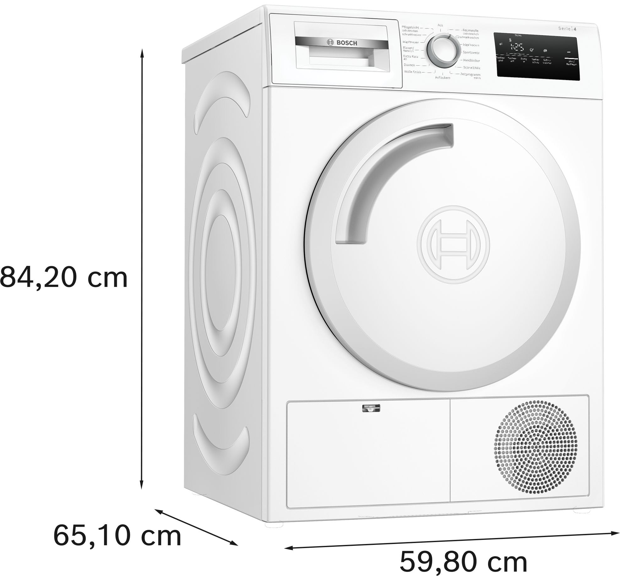 Bosch WTH83V03, Wärmepumpentrockner 7 kg, Serie 4, optimaler Trocknungsgrad dank AutoDry, Nachlegefunktion, TouchControl-Tasten, Umweltfreundliches Kältemittel, EasyClean Filter, Weiß