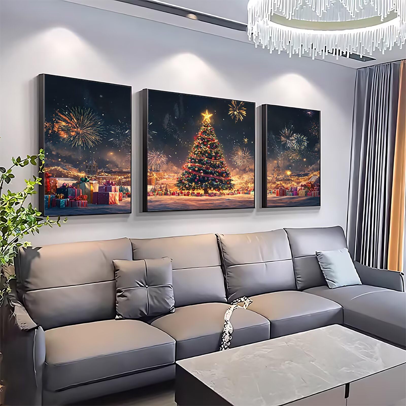 Malowanie według liczb, choinka, malowanie według liczb, dla dorosłych, 3 sztuki, "zrób to sam", 80 x 160 cm, malowanie liczbami, z pędzlami i farbą akrylową, zestaw do majsterkowania dla dorosłych