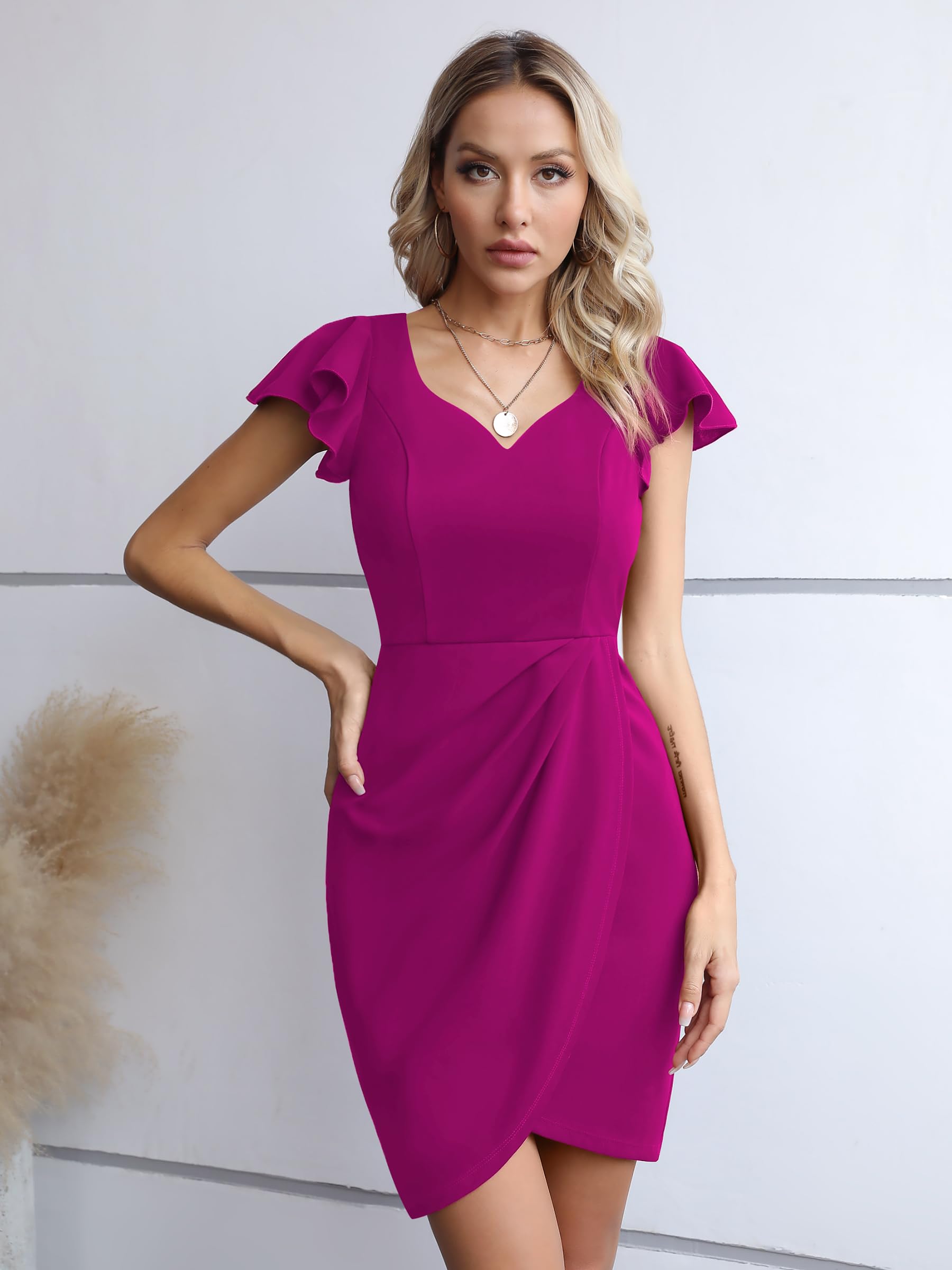 Missufe Damen Wickelkleid Cocktailkleid Partykleid Minikleid Bodycon Elegant Kurzes Kleider