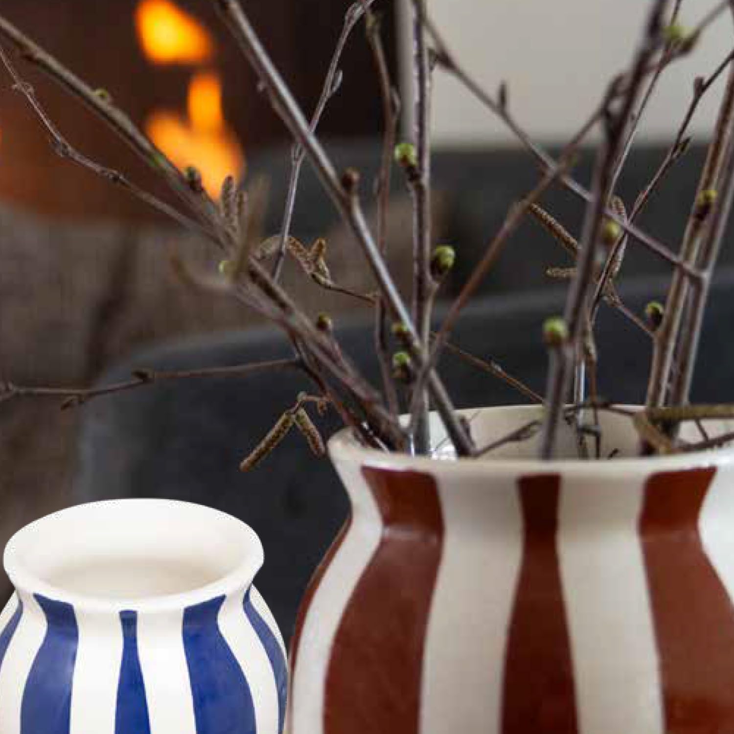 your castle Flower Vase Handmade Ceramic Vase Decorative Vase Small Hand Painted Striped Cream Light Blue 17cm High - Image 3
