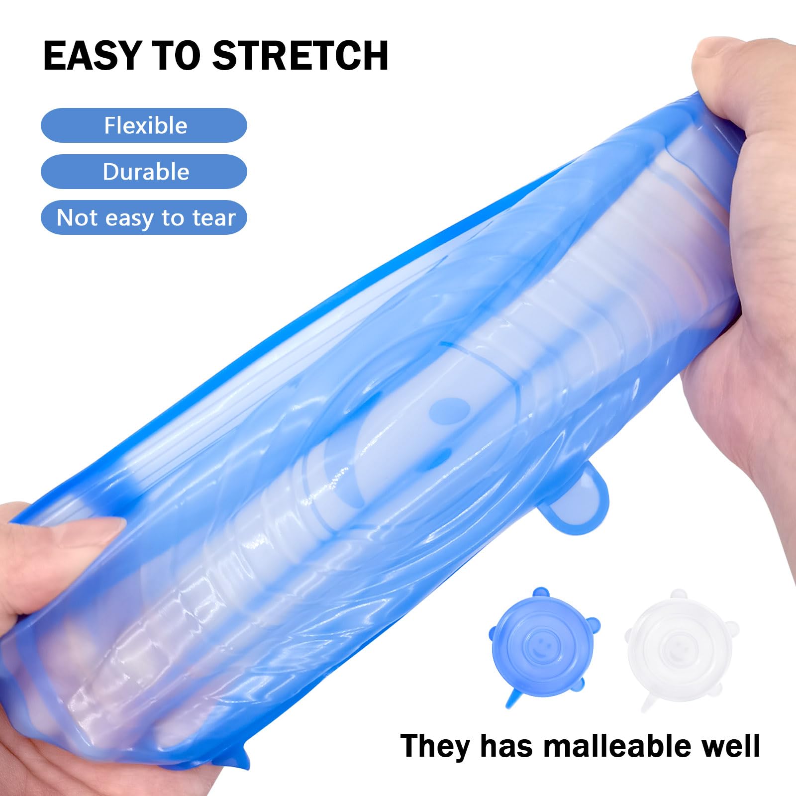 12pcs Silicone Stretch Lids Silicone Food Covers Reusable Food Lids Fit All Round Containers, Cups, Plates and Bowls, 6 Sizes (White and Blue) — Amazon image 5