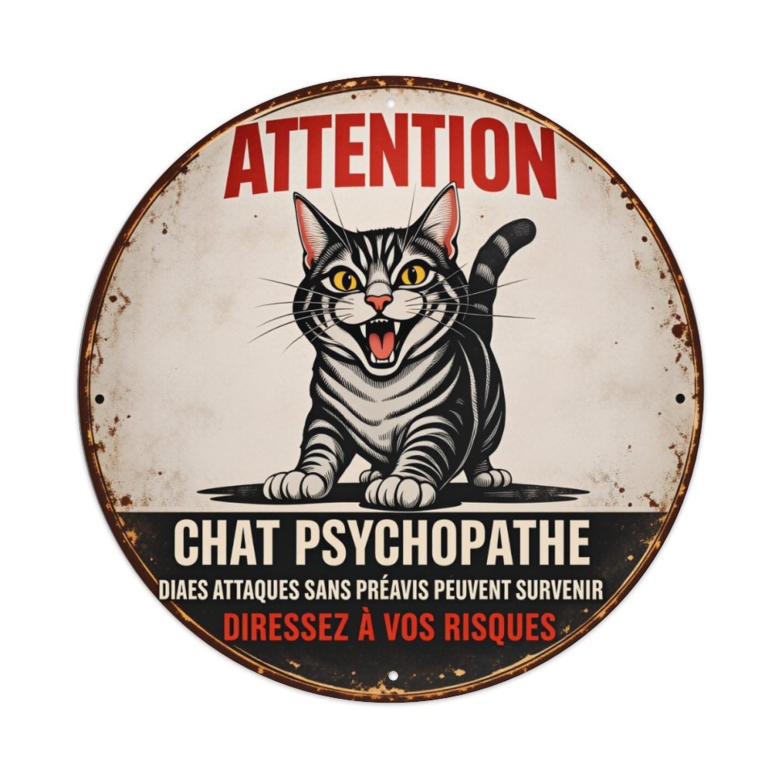 Attention Chat Psychopath Dangers Risks Round Tin Sign Vintage Style Metal Sign Home Bar Garden Wall Plaque Decor Metal Poster 8x8 Inch