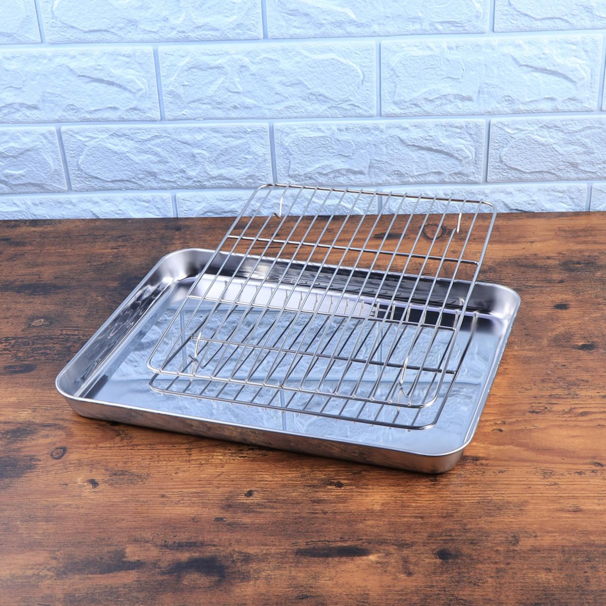 Juego de 2 Piezas Bandejas y Rejillas para Hornear de Acero Inoxidable, Resistentes Liberación Rápida, Ideales para Hornear Pasteles y Tartas de Cumpleaños