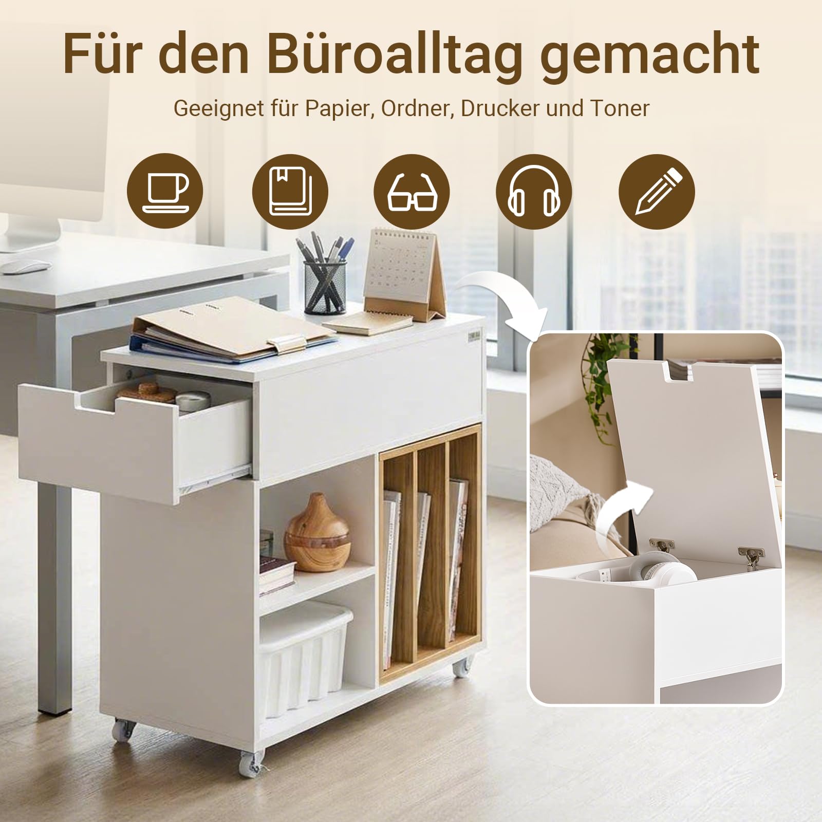 SoBuy Büro Rollcontainer mit Klappplatte 30x61x70cm