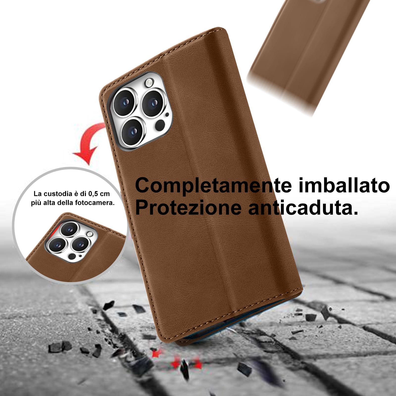 Giyer Custodia Portafoglio Per IPhone 13 Pro – Pelle PU, 3 Slot Carte, Supporto Invisibile, Con Pellicola Vetro Temperato