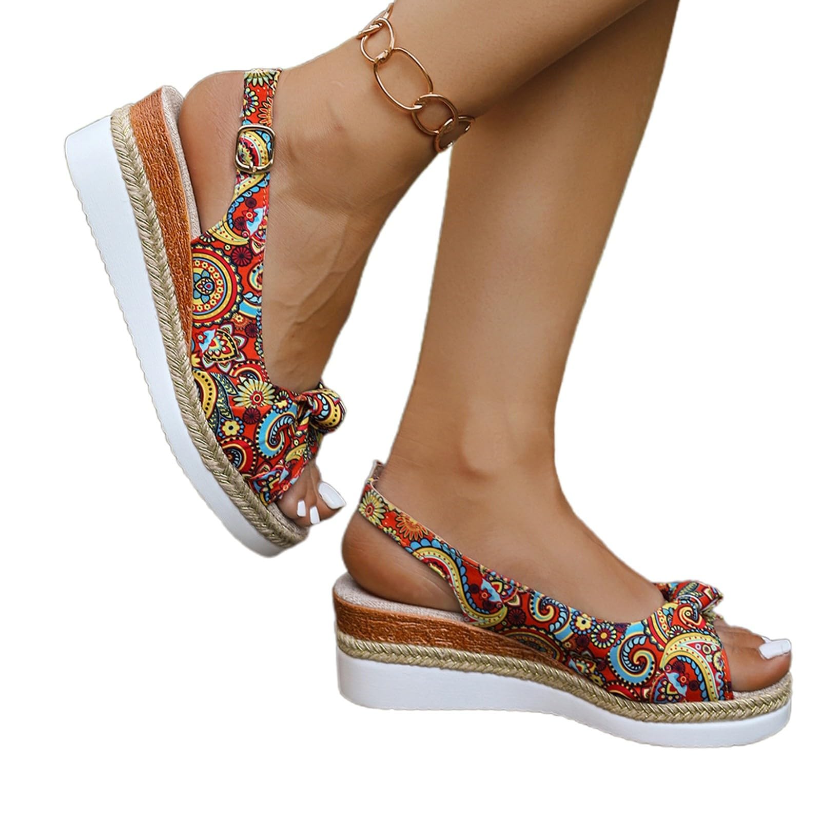 Espadrilles Compensées Femme, Compensees Sandales Pied Large Talon Compensé Nu Pieds Vintage Sandale Espadrille Femmes Boheme Chaussures Sandalette Ete Chaussure pour Vacances Mariage