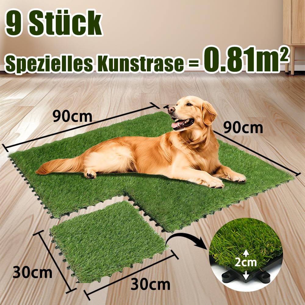 Qingbei Rina Kunstrasen Outdoor 30x30/9PCS,Rasenfliesen Outdoor, Balkonrasen Wetterfest,Bodenbelag für Balkon& Terrasse, Drainagematte Grass Tile