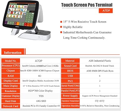 All in One Cash Register with Built-in Receipt Printer Point of Sale System Touch Screen Retailer POS Software SET02