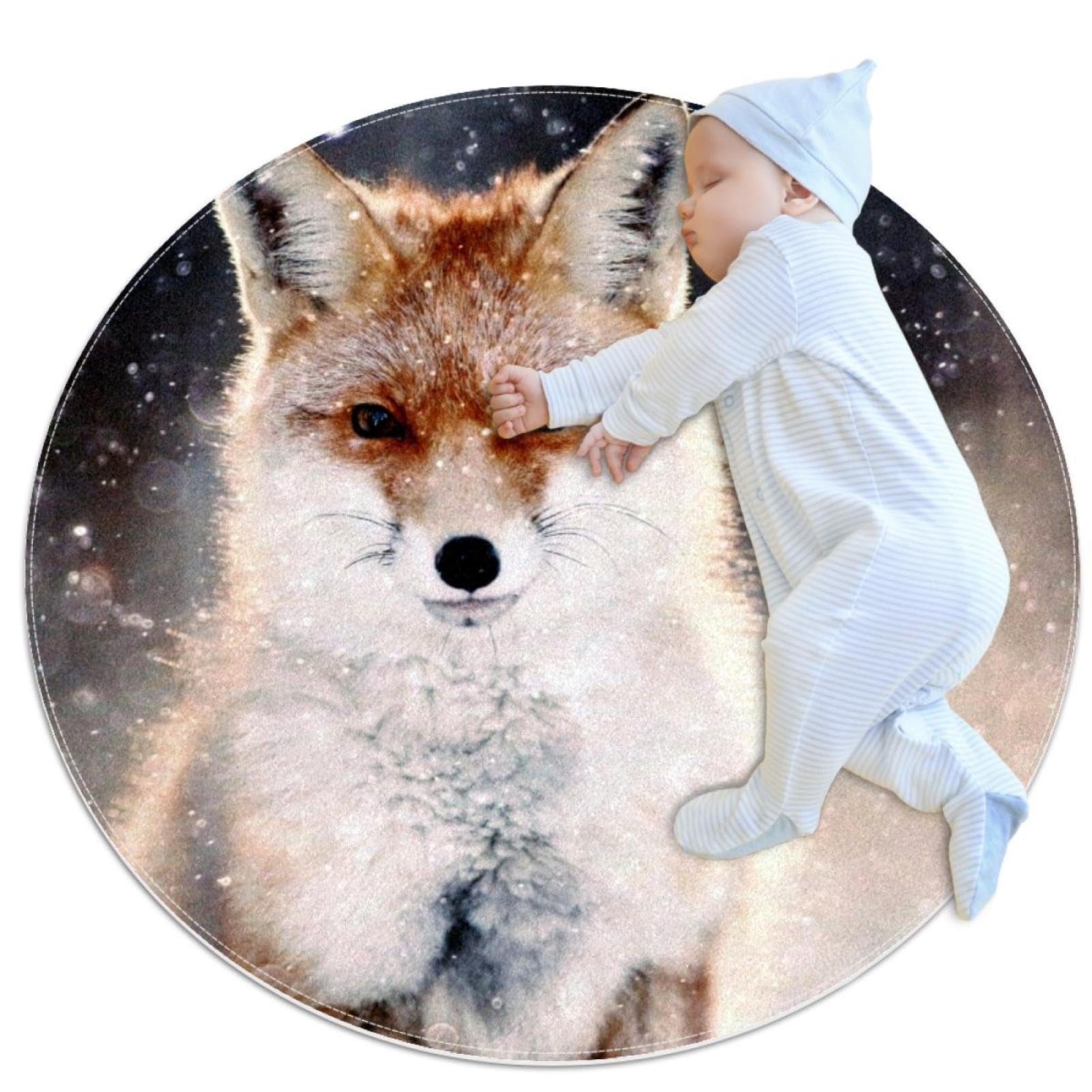 Tapis de salle de bain renard rond 1m paillasson décoration