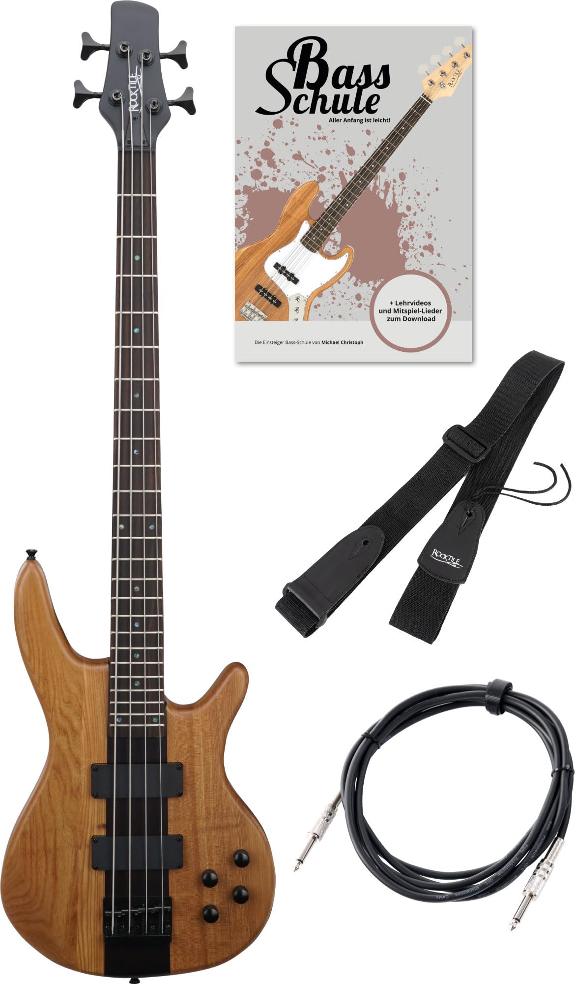 Rocktile Pro LB104-N LowBone E-Bass Set - Basso Elettrico Longscale Naturale con 2 Pickup & 2 Controlli Tono